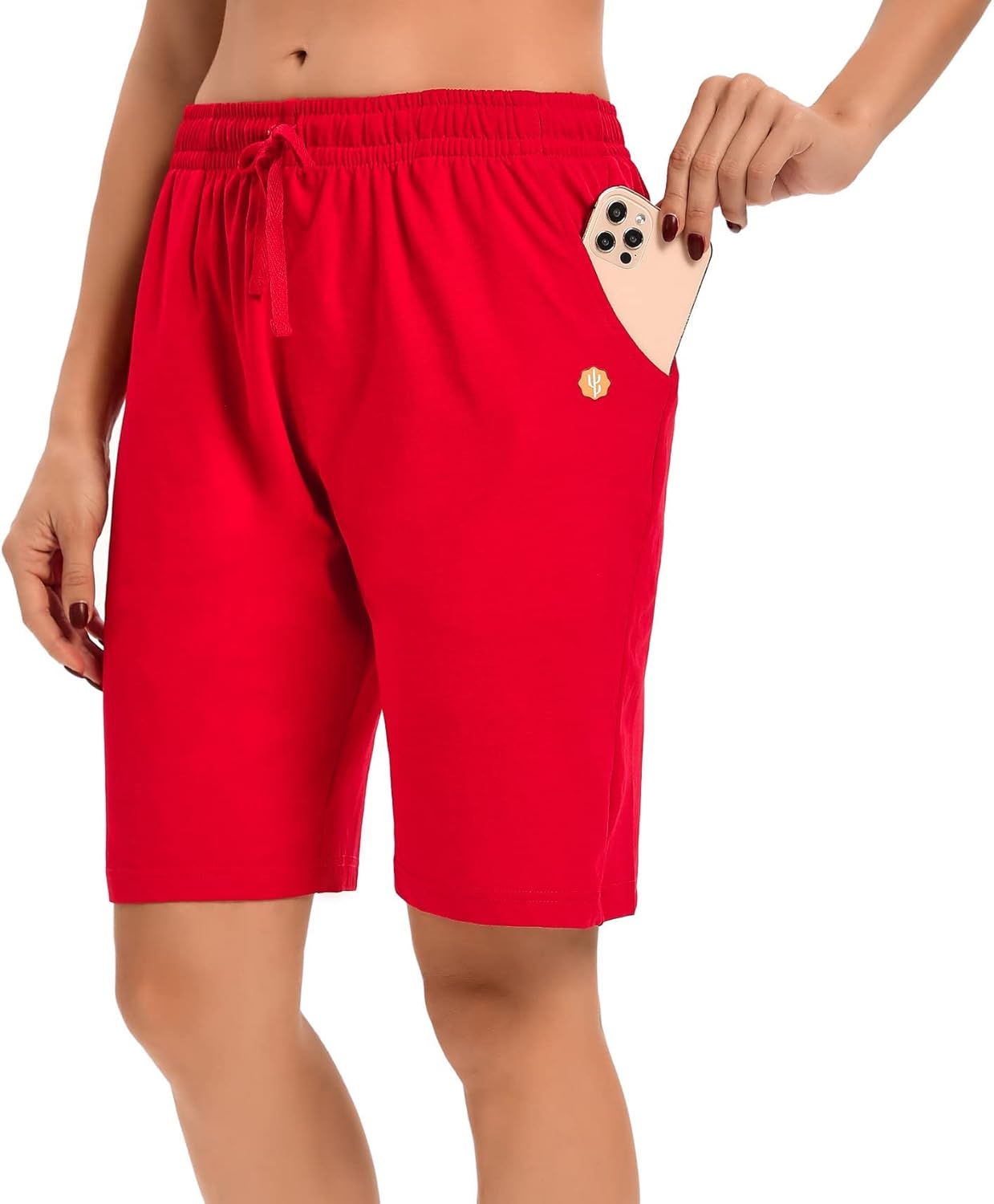 LUCKYCATCUS Women's Bermuda Shorts Jersey Shorts with Pockets Yoga Walking Athletic Long Shorts for Women Knee Length - Image 2
