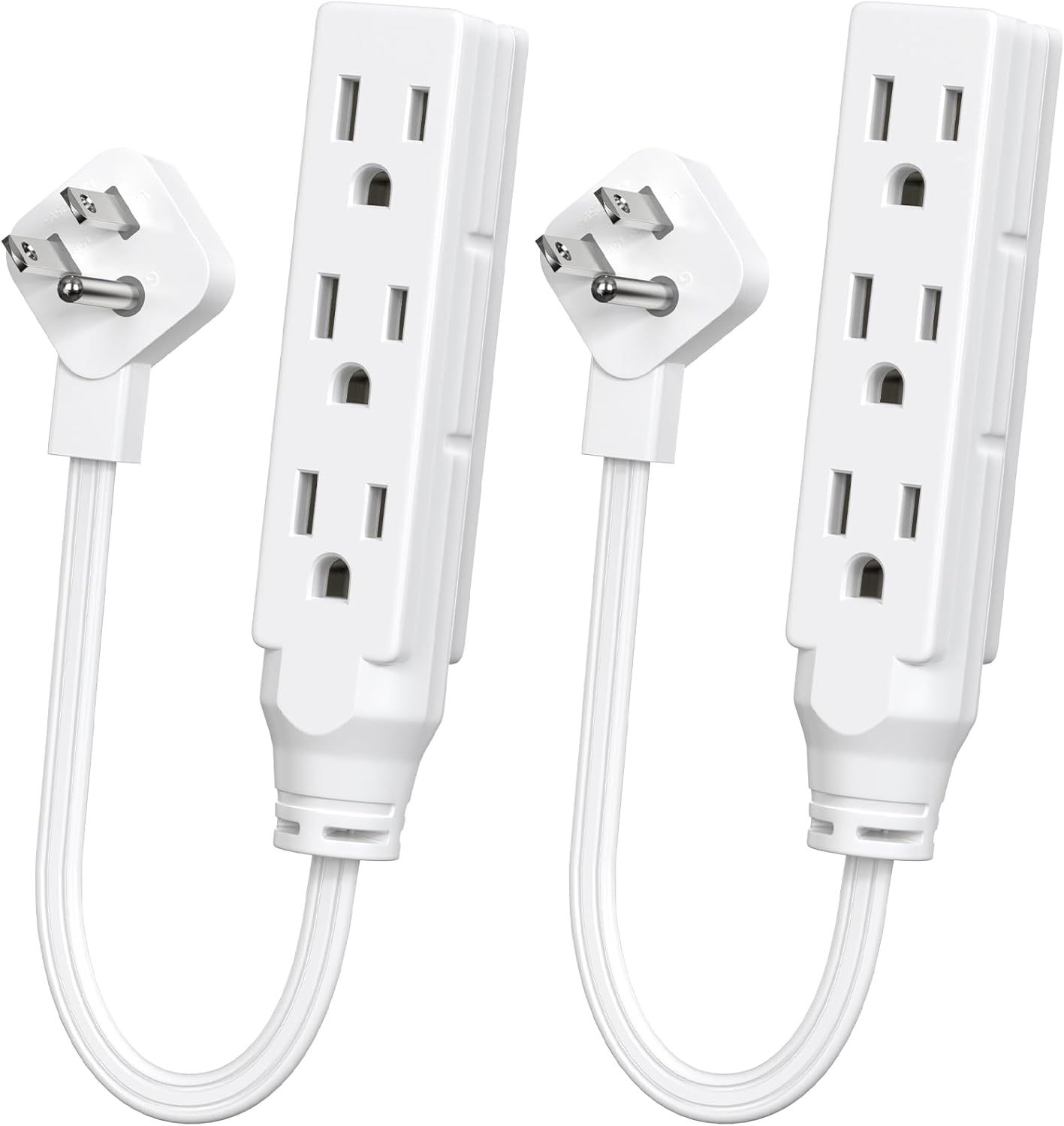 1 FT Short Power Extension Cord, HITRENDS 3 Outlet Extension Cord, 3 Prong Grounded Wire, SJT 16 AWG Flexible Power Cord, 15 Amp, 125V, 1875 Watts, White - 2 Pack