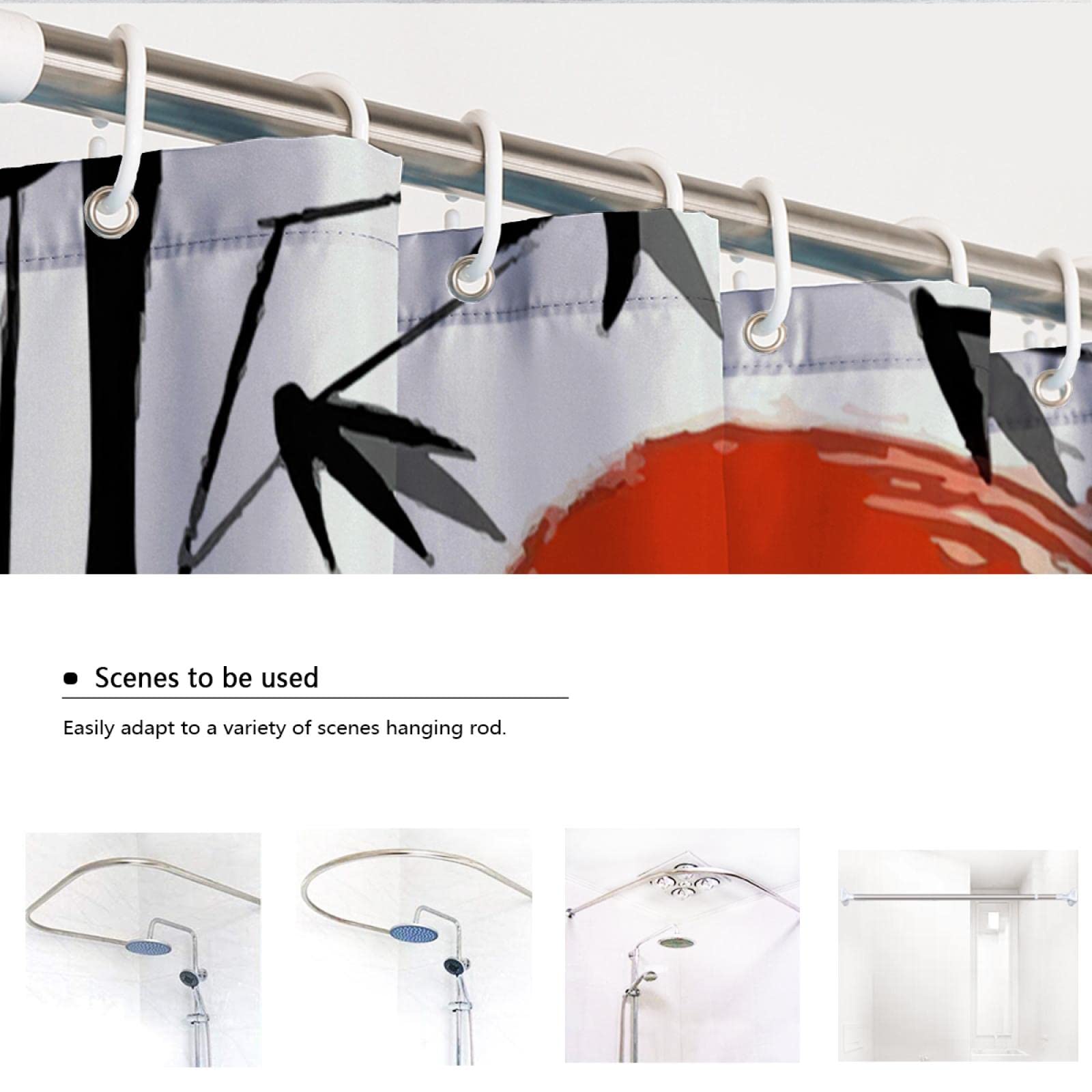 Tenda Da Doccia Giapponese Anime Con Motivo Samurai - 180x180 Cm - Poliestere Impermeabile Con 12 Ganci - Decorazione Bagno Rossa