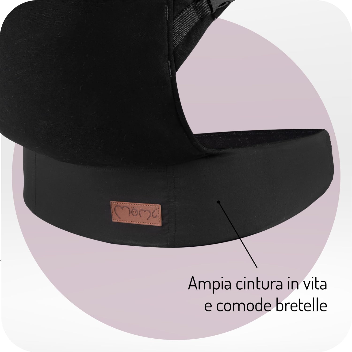 Marsupio MoMi COLLET per bambini di 3-48 mesi (peso 4-20 kg), 2 posizioni di sostegno con 6 punti di regolazione, con cappuccio e poggiatesta per il bambino