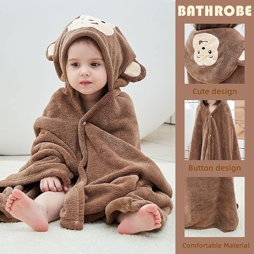Veabest Baby Bath Towel Ultra Absorbent Ultra Soft Hooded Towel For Babies,Toddler,Infant,Kids.pretty Deer Design,Baby Registry Gifts For Boys And Girls (Brown Monkey) #TOP1