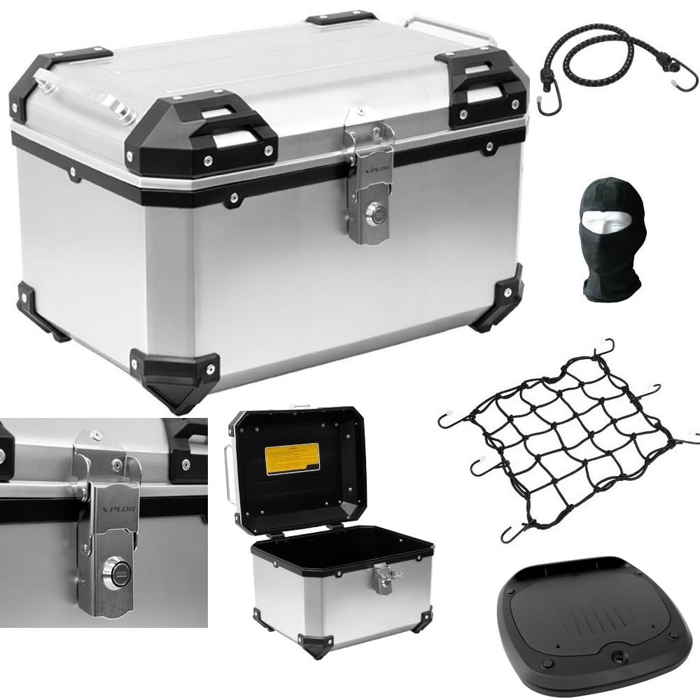 COMPATIBILE CON HONDA FORZA 350 BAULETTO VALIGIA BAULE 52 LT COLORE ALLUMINIO+PIASTRA PER PORTAPACCHI MOTO-SCOOTER PER 2 CASCHI JET/MODULARE/INTEGRALE/SCOMPONIBILE UNIVERSALE