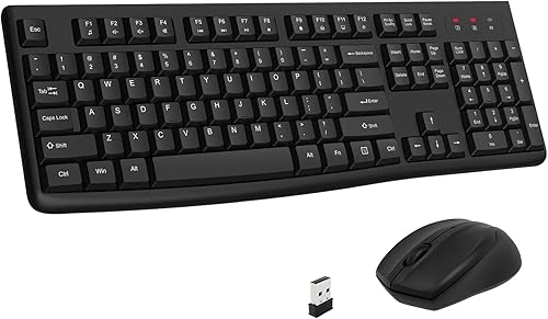 EDJO - Combo de teclado y mouse inalámbricos, teclado inalámbrico USB de tamaño completo de 2.4 GHz y mouse óptico inalámbrico para Windows, Mac,