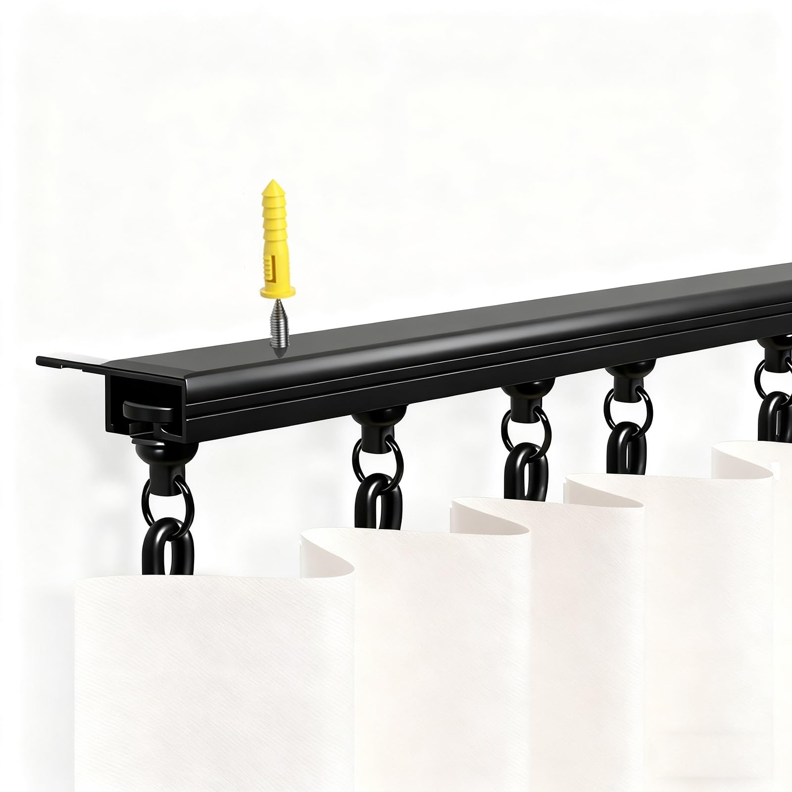 Set di binari per montaggio a soffitto in alluminio a 90 °, asta doccia regolabile 70 600 cm, divisorio per camper L/U Bay nero 330 cm (3 x 110 cm)