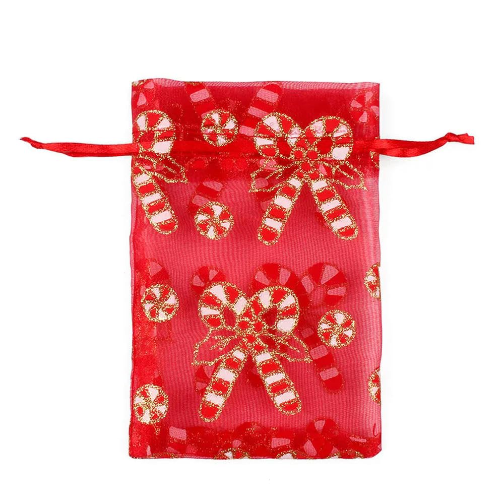 Lot de 100 Sacs en Organza de Noël 10 x 15, 13 x 18 cm, en Gaze, pour Bijoux, Emballage, Sacs Cadeaux en Organza pouvant être tirés