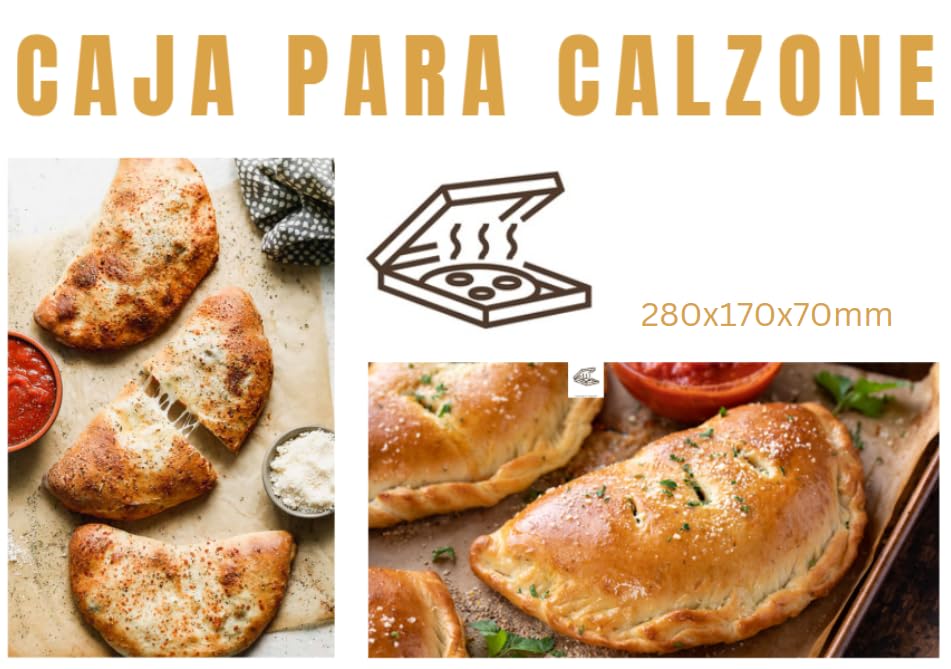 Caja de Cartón para Pizza Calzone, Envase Alimentario Resistente, Ideal para Pizzería, Restauración, Takeaway y Delivery, 280 x 170 x 70 MM, 100 UDS