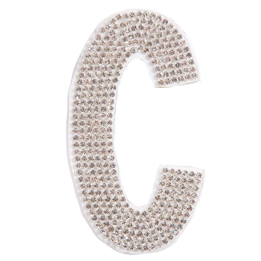 English Alphabet Pattern Crystal Patch Hotfix Rhinestone Sticker Iron-on Child Woman Clothing Accessories (Letter C)