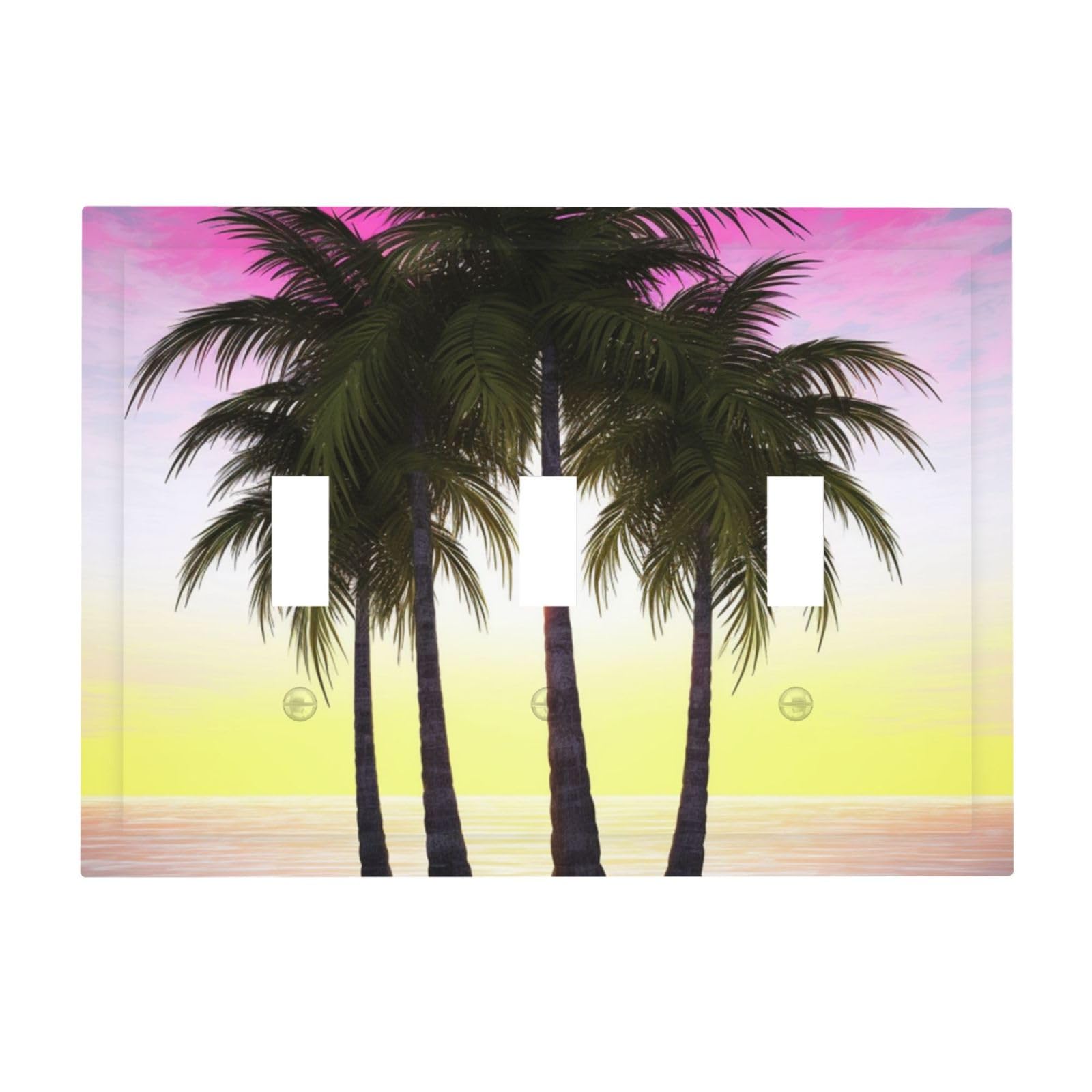 Kloph Tropical Palm Tree Decorator Light Switch Covers Wall Plate 3-Gang Mid Size 6.7" X 4.8" Triple Toggle Switch Wallplate Decorative 3 Gang Wall Switch Plate Covers