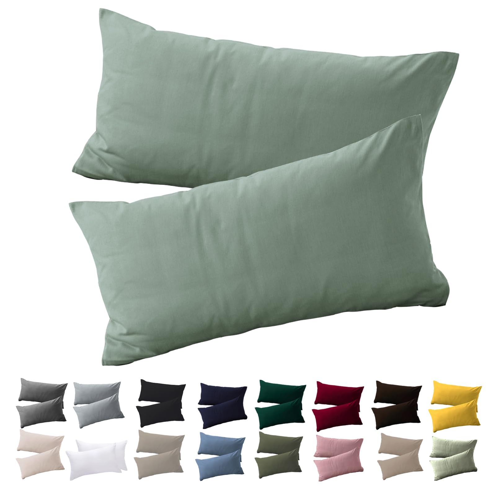 Soifox Cushion Cover 40 x 70 cm, Set of 2, Green Pillowcase for Pillows 40 x 70 cm, 100% Microfibre Resistant and Hypoallergenic Cushion Covers with Zip — image 1