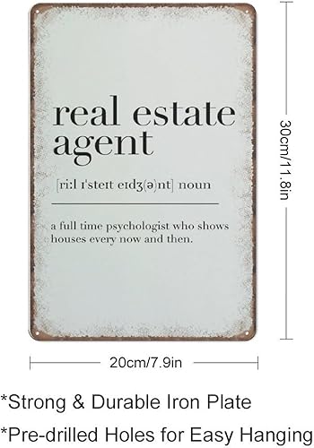 Miniatura 2 de Letreros creativos de lata con definición de agente inmobiliario, divertido letrero de metal retro para decoración de pared para el hogar, jardín