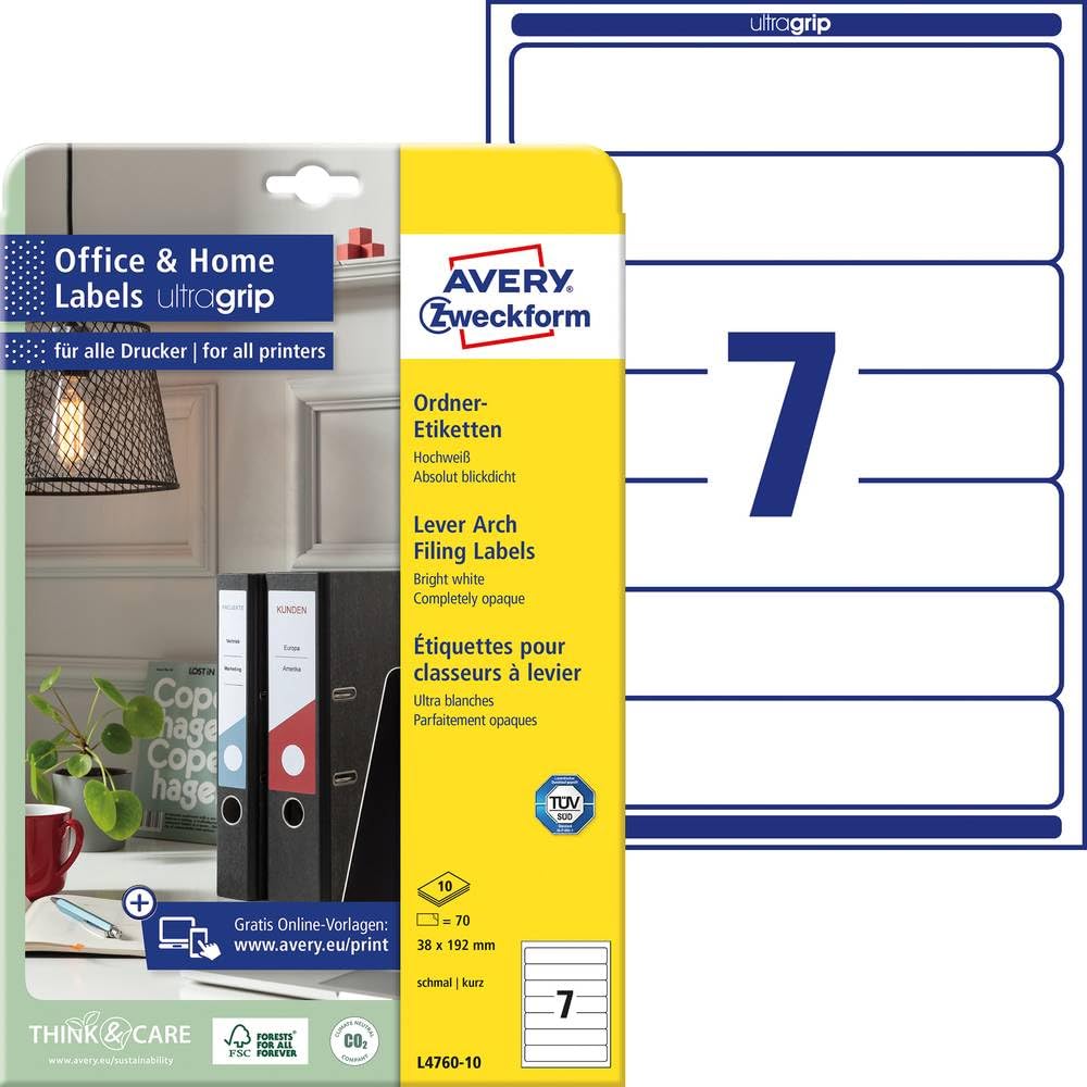 Avery-Zweckform L4760-10 Lever Arch File Labels Paper White Perman...
