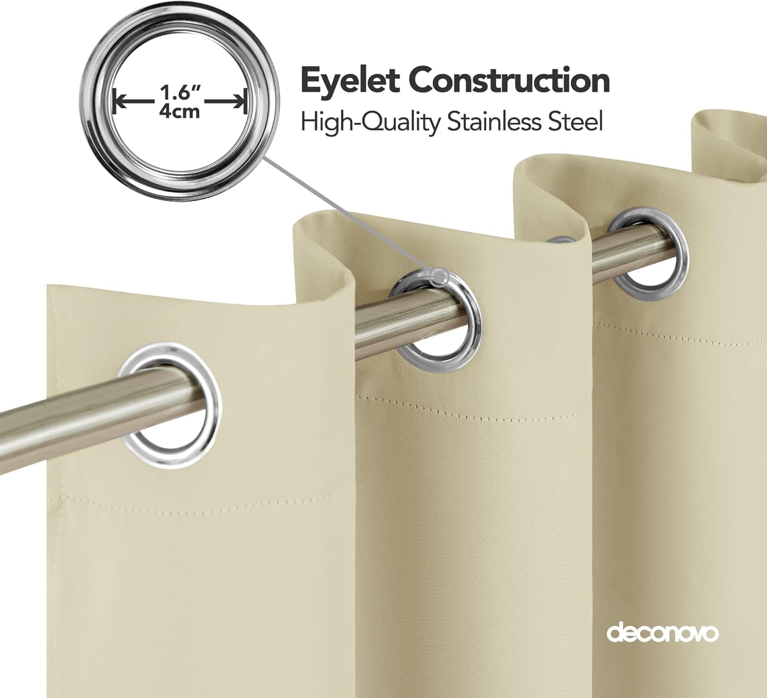 Deconovo Tende Oscuranti per Interni 2 Pezzi 274 CM Altezza, Termiche Isolanti, Anti-Rumore, con Anelli, Ideali per Camera da Letto e Soggiorno, 229x274 CM, Beige Scuro