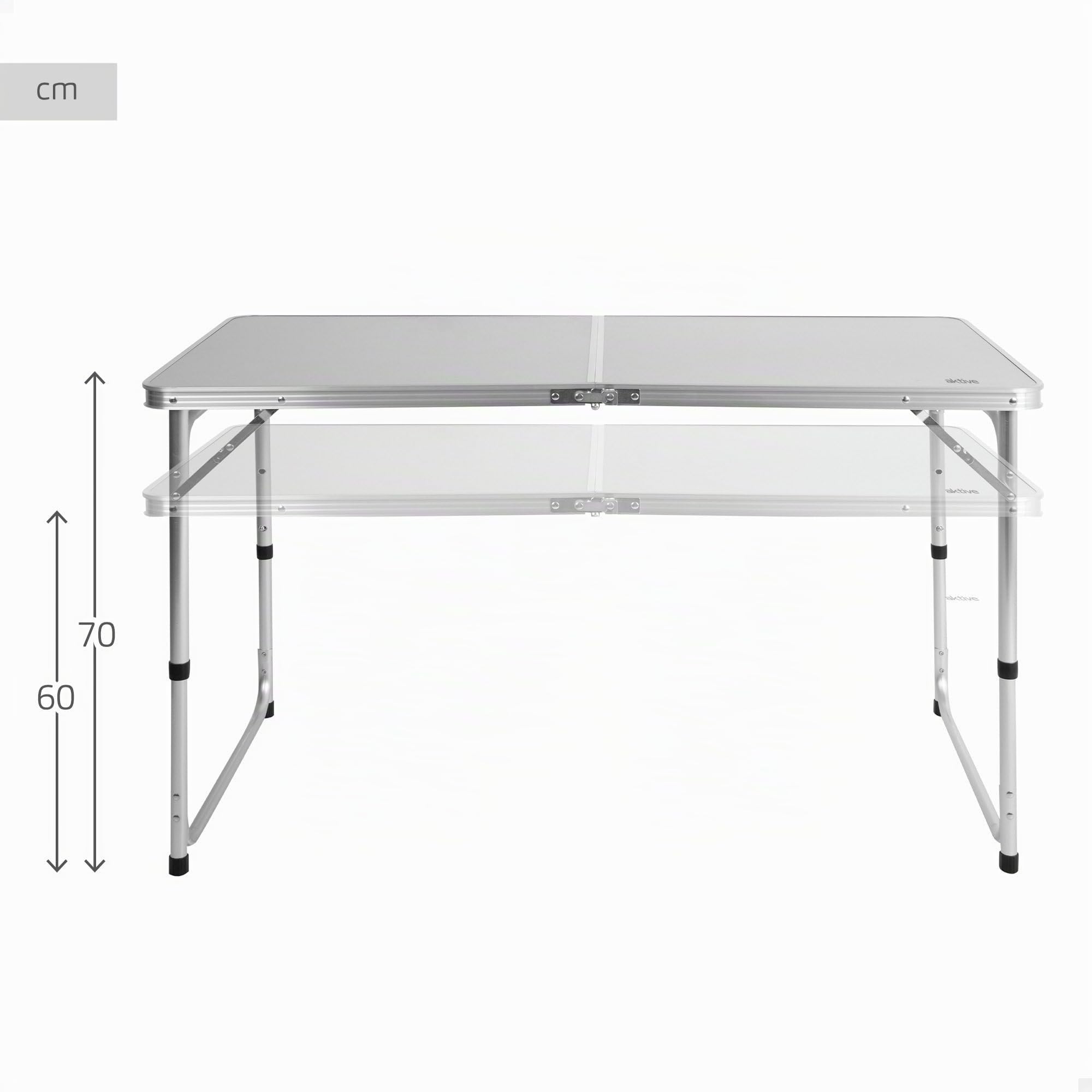 AKTIVE Table Pliante, 120X60X60, 70 cm, Hauteur Réglable, Plateaux Antidérapants, Supporte 30 kg, Verrouillage de Sécurité, Poignée de Transport, Camping, Plage, Tables de Jardin (63088)
