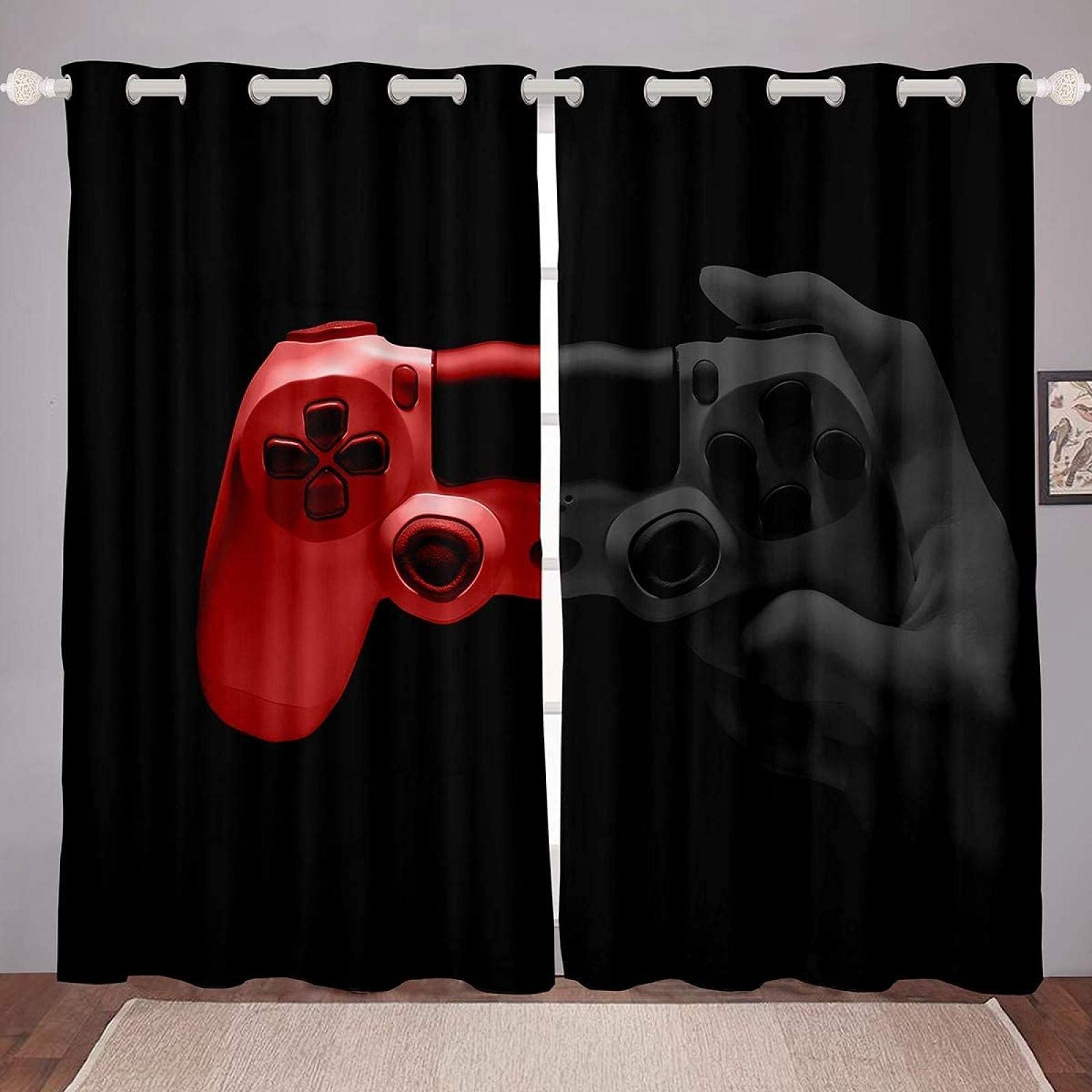 LKCD Cortinas Dormitorio Juvenil Gamepad De Videojuegos Para Adolescentes Y Adultos 140X160Cm Juego De Cortinas Opacas Para Dormitorio Con Impresión 3D Para Habitación De Los Niños, Decoración Del Sal