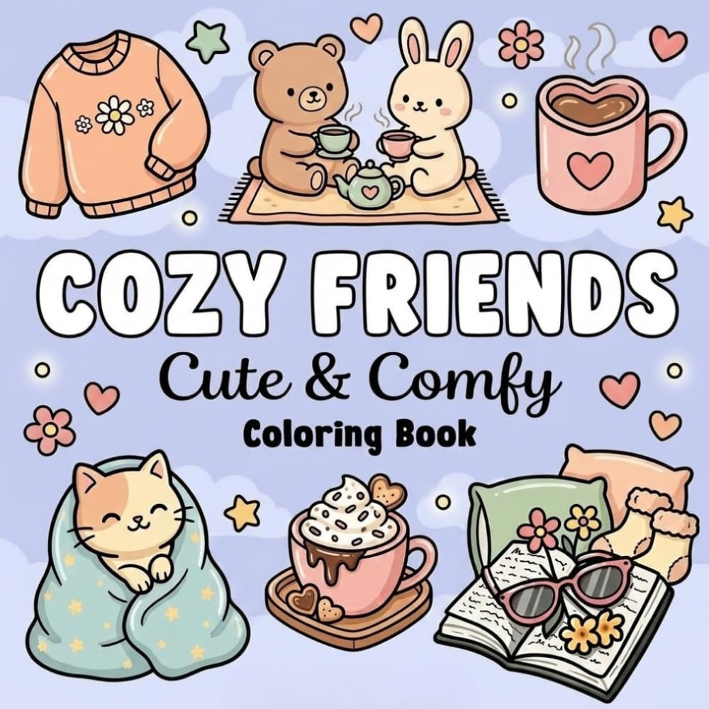 Cozy Friends Cute & Comfy Coloring Book: Bold and Easy Cute Animal Coloring Pages for Relaxation, Cozy Moments, Stress Relief & Fun