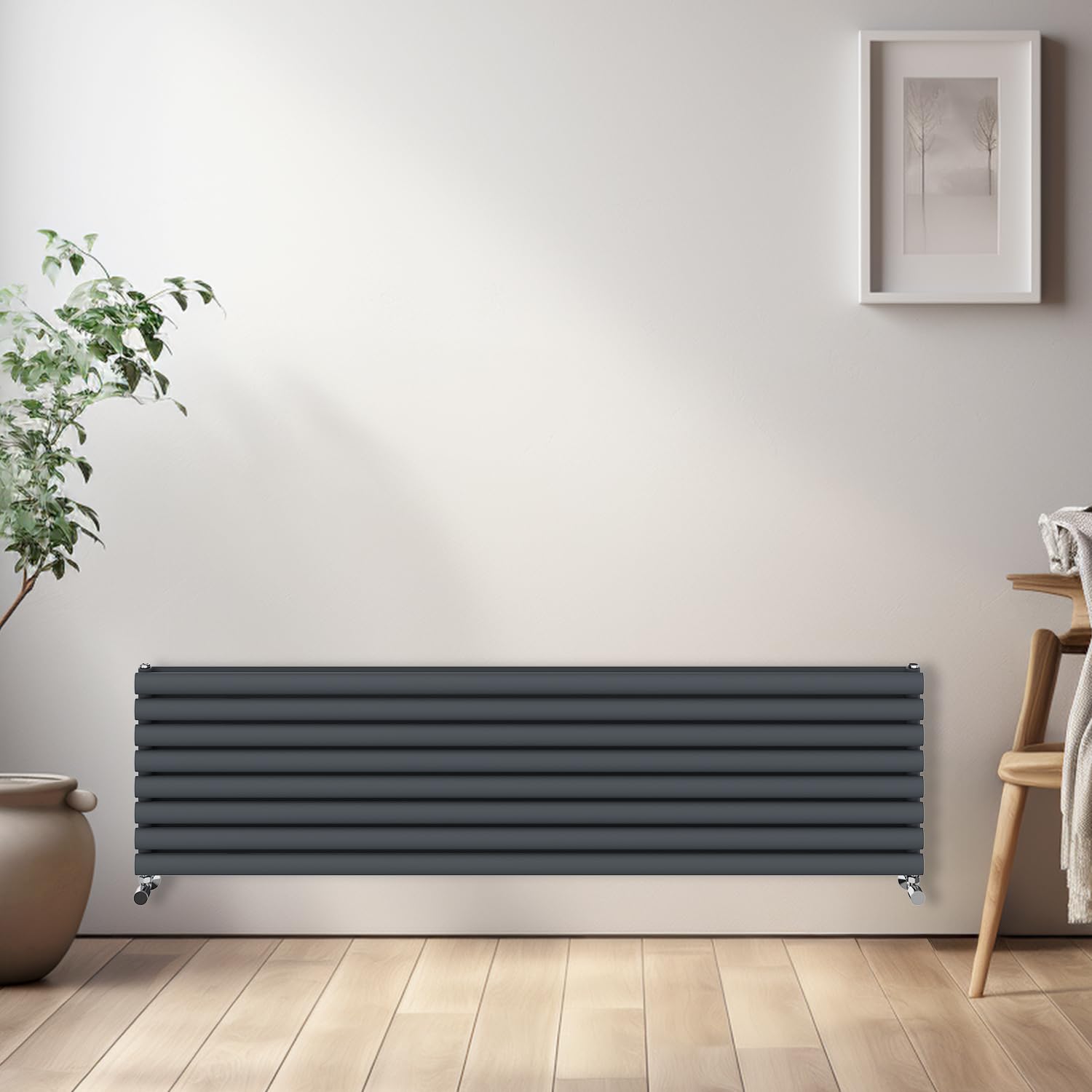 NRG Horizontal Oval Radiator Bathroom Central Heating Double Column Designer Radiators 1800x472mm - Anthracite