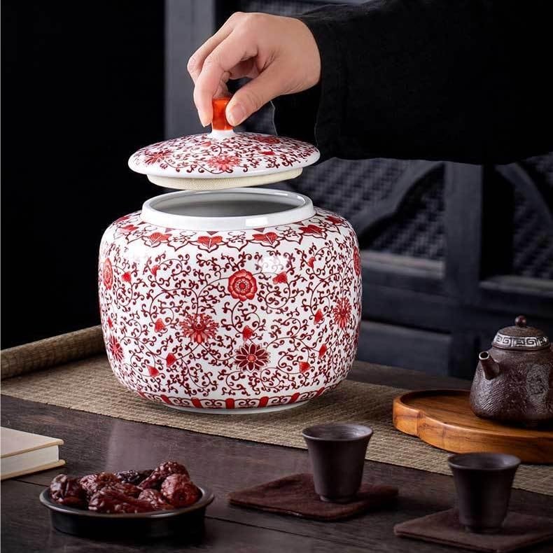 Duży niebieski i biały kubek na herbatę owinięty ceramiczny słoik uszczelniony czarny herbata pu'er biała herbata garnek do przechowywania luzem pojemnik do przechowywania (A)