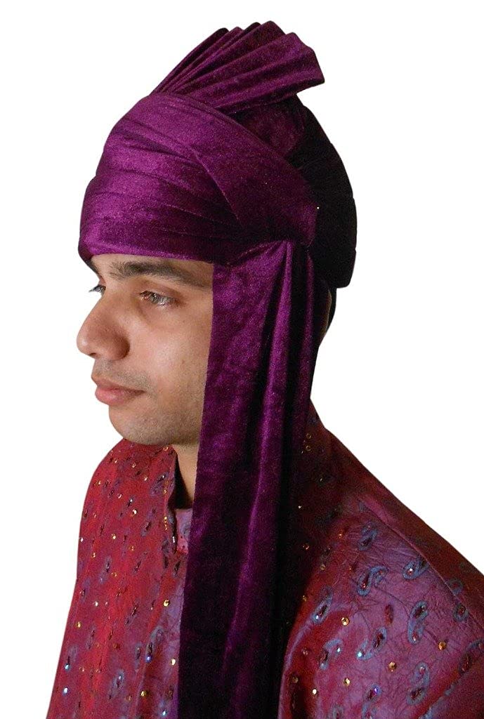 Männer Hut Punjabi Bhangra Pagri Indischer Handgemachter Samt Lila Turban 7 1/8 (22.25")