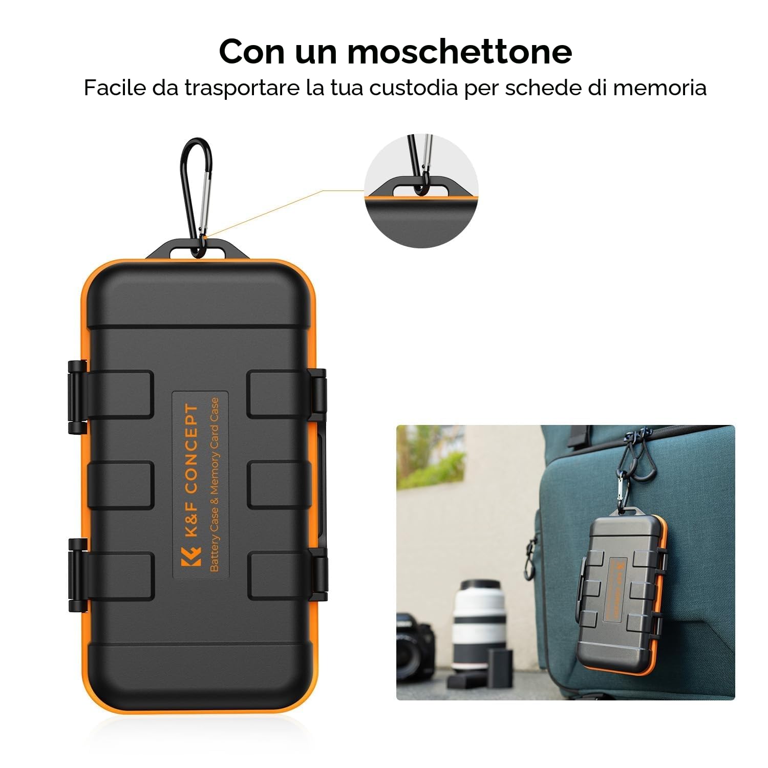 K&F CONCEPT Custodia per schede di memoria e batteria, impermeabile e antiurto, per 2 batterie per fotocamera NP-FZ100 o 8 AAA/AA e 6 schede micro SD, 4 schede SD, 2 schede CF/XQD