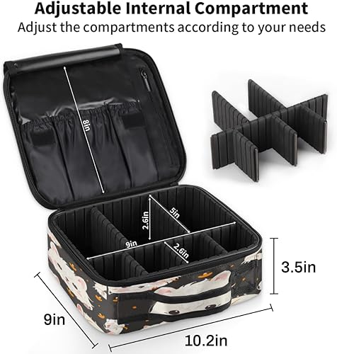 Miniatura 3 de Bolsa de maquillaje de viaje para mujer, grande, cuadrada, portátil, profesional, de tren de coqueta, estuche cosmético con asa, lindo perro de