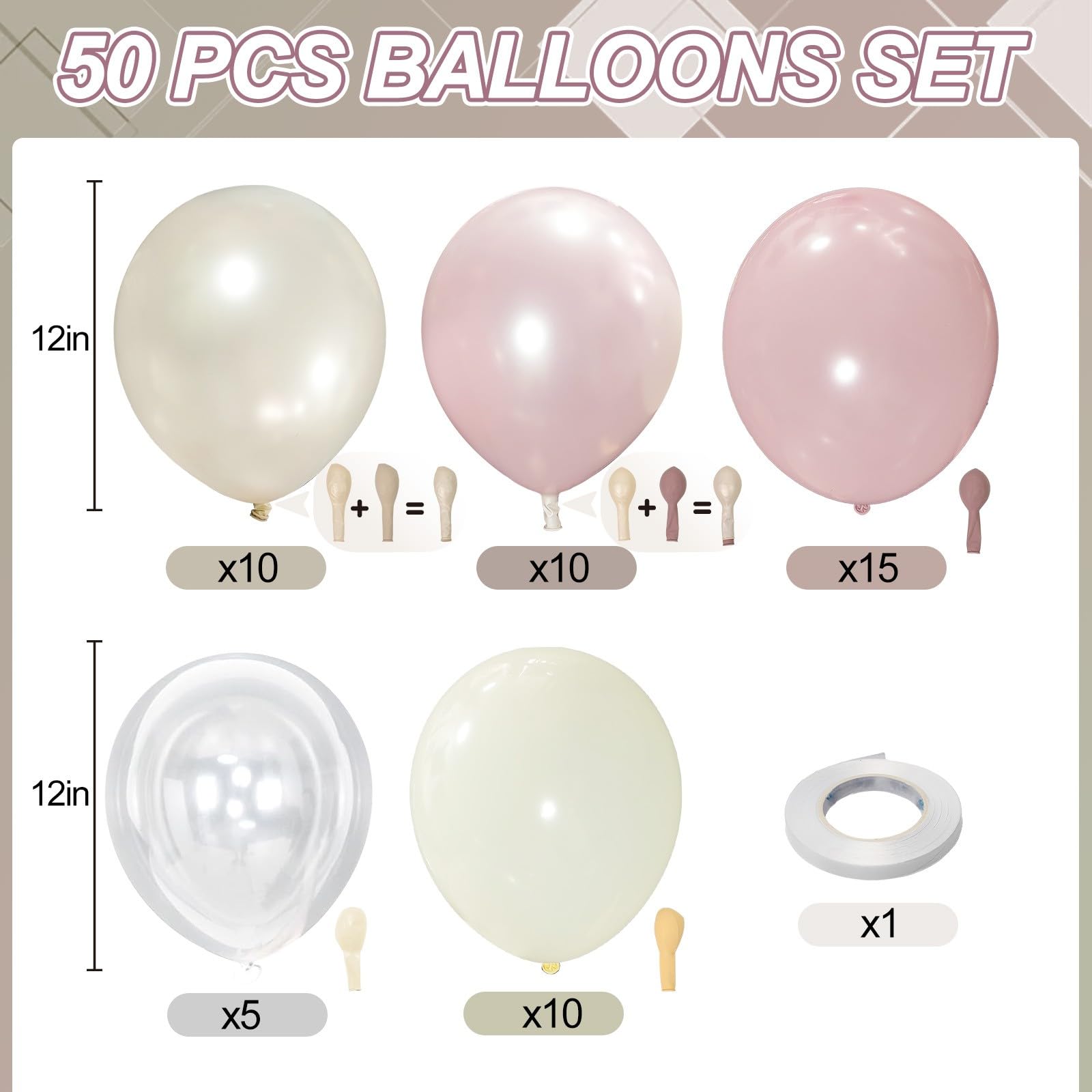 Zakurzone różowe balony, 50 szt., 30 cm, podwójny wypchany różowy i perłowy balon, przezroczysty balon dla kobiet, dziewcząt, baby shower, wieczór panieński, ślub, boho, dekoracje na przyjęcie