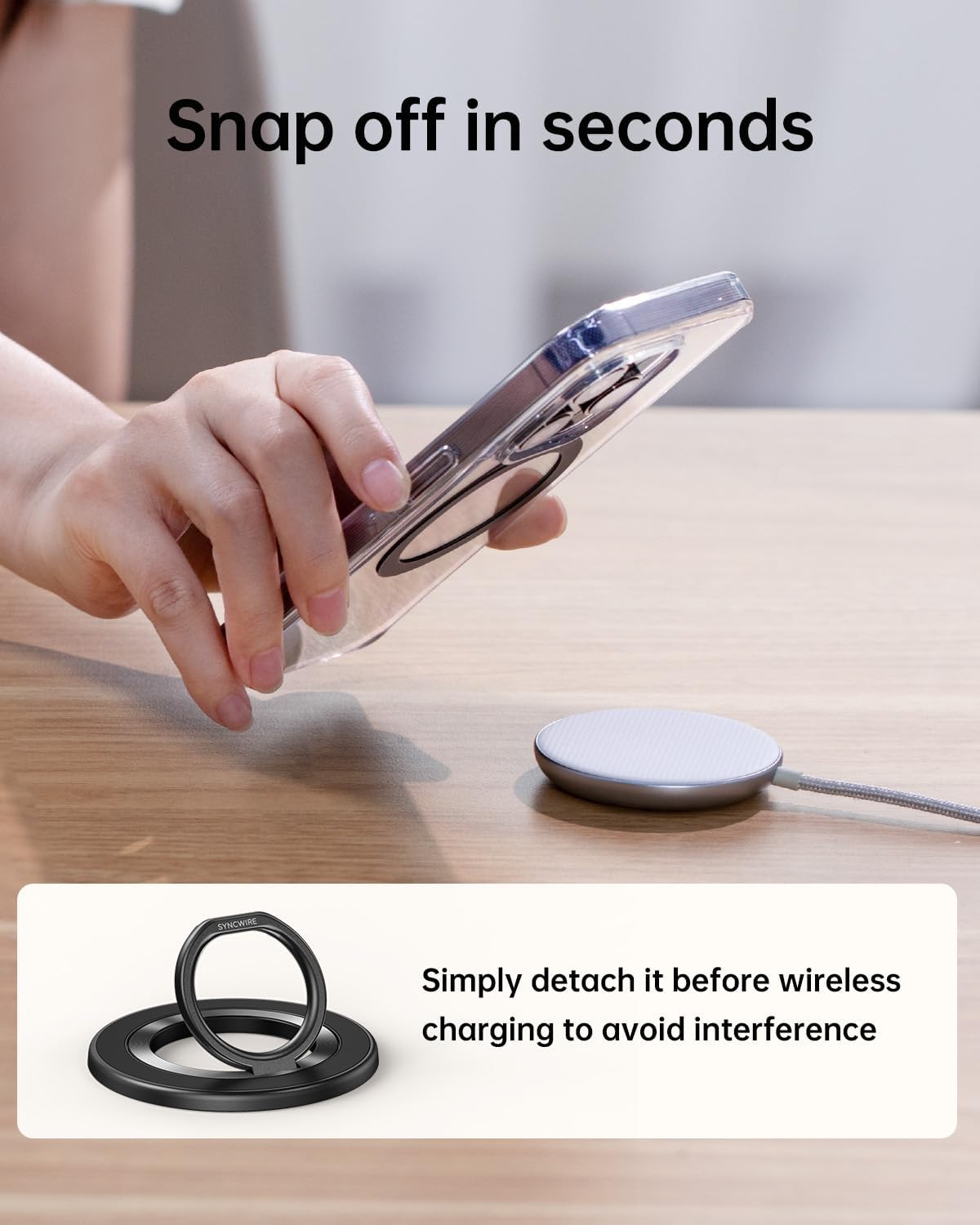 SYNCWIRE Magnetic Phone Ring Holder for MagSafe [2 Pack] - Magnet Cell Phone Grip Stand Finger Ring Kickstand Two-Sided Magnetic Compatible with iPhone 17 Pro Max 16 15 14 13 12 MagSafe Accessories