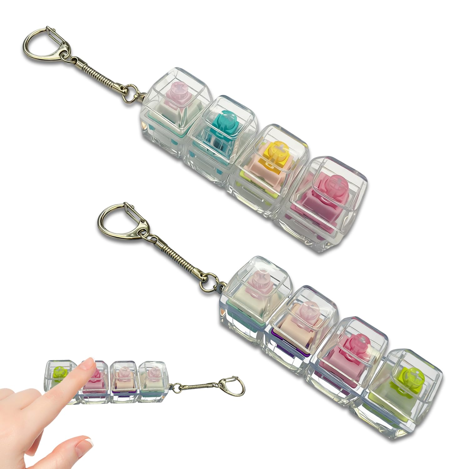 2Pcs Keyboard Fidget Toy, Fidget Toys, Fidget Keyboard Clicky Fidgets Toy, Portable Fidgets Keyboard 4 Buttons with Keychain