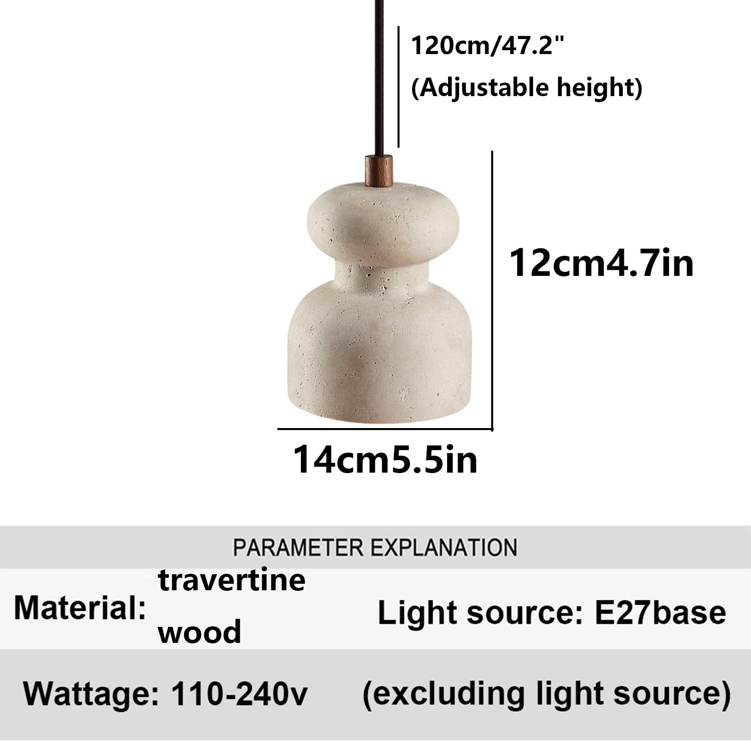 Lampada a sospensione in travertino Lampadario a soffitto a