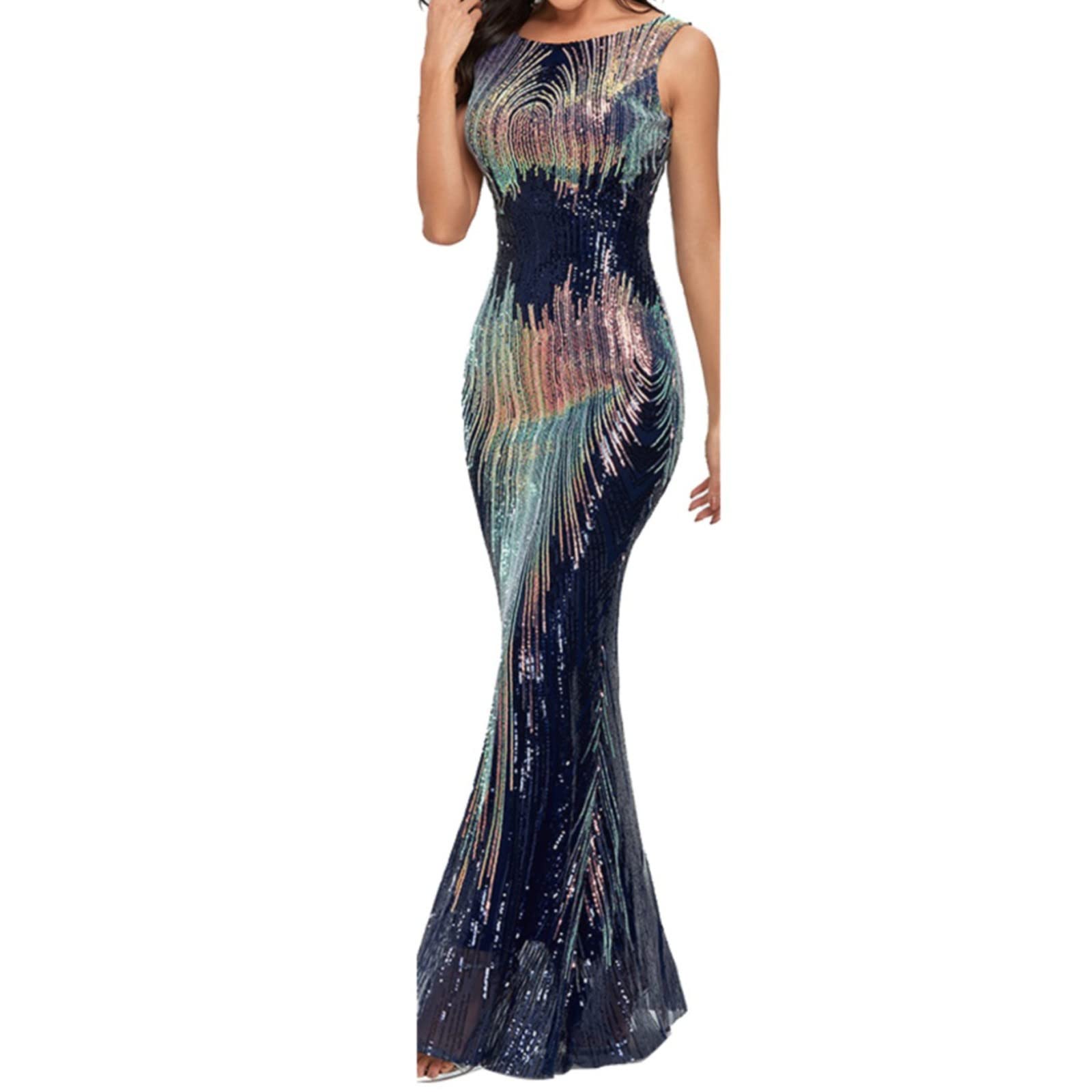 Abito Donna Cocktail Vintage Ruffled da Sera Grazia Confortevole Cocktail Party Eleganti Formale Lunghi Cerimonia Abito da Donna Senza Manica Vestito Donna Elegante