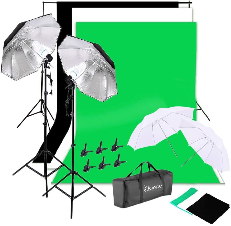 LEADZM Hintergrund Fotostudio Set, Greenscreen Set 2Mx3M Fotoschirm Fotoleinwand Fotografie Lampenstativ Greenscreen mit 135W LED Fotolampe