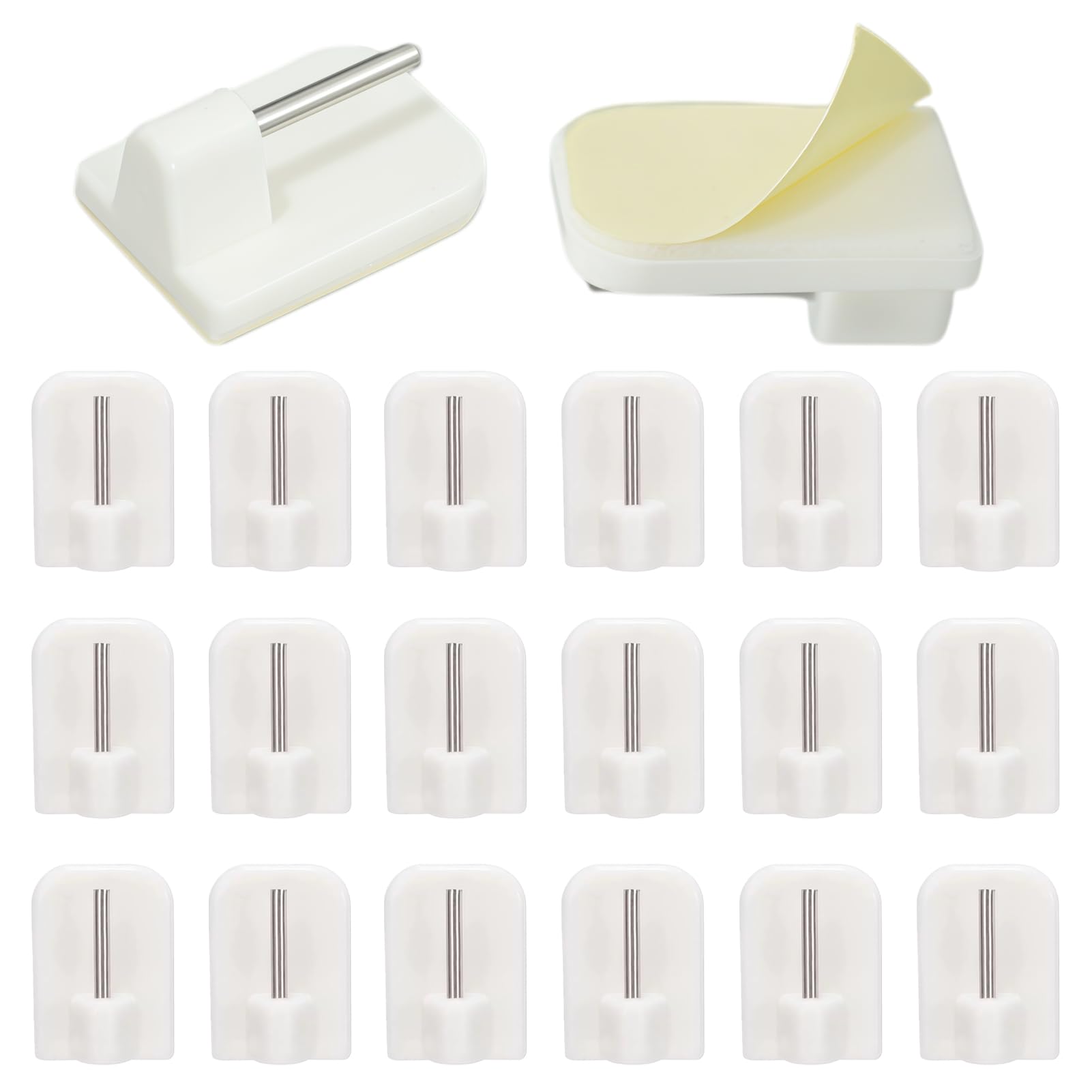 Ucfalfo 20 Packs Self-Adhesive Hooks, Plastic Net Curtain Hooks Window Adhesive, Strong Grip End for Net Curtain Rods, No Tools Needed, Durable and Easy to Stick and Remove,White (Square Corners)