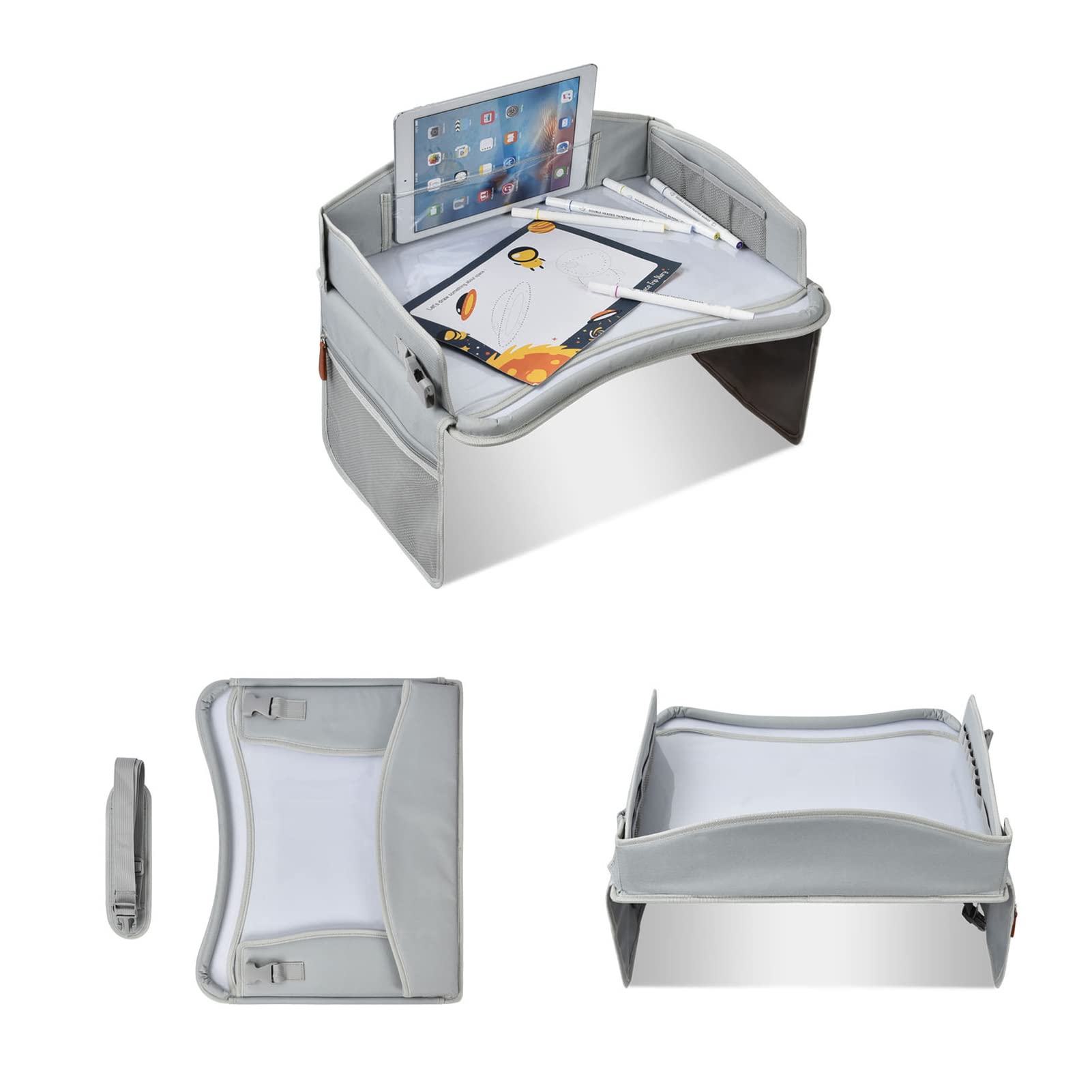 Gomice Vassoi per seggiolini Auto per Bambini - Vassoio da Viaggio Durevole con Supporto per Pad Touch Screen e Tasca Laterale - Accessorio da scrivania da Viaggio per Passeggino e Aeroplano
