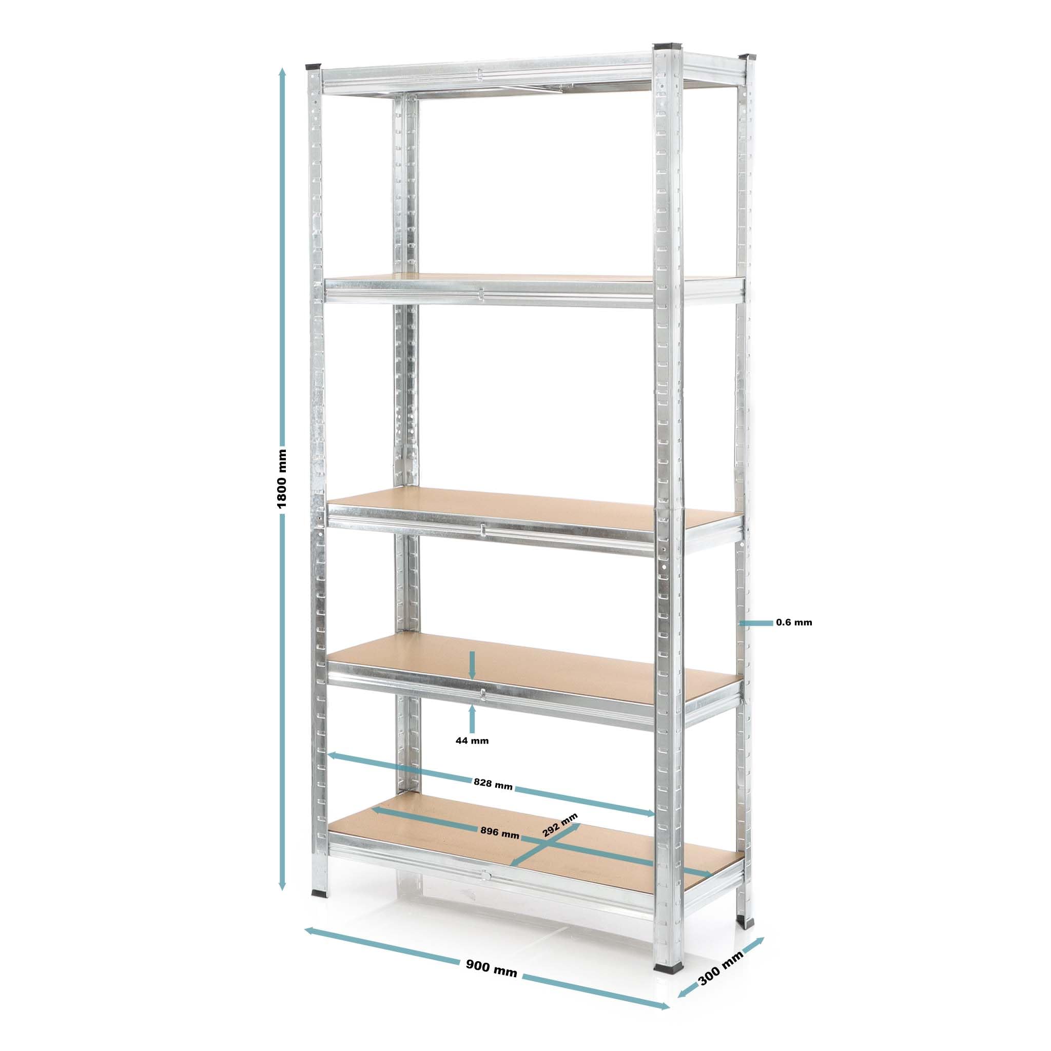 Wiltec 2x Regał magazynowy z ocynkowanej stali 90 x 30 x 180 cm, regał garażowy do 875 kg z montażem bez narzędzi, regał do piwnicy i magazynu