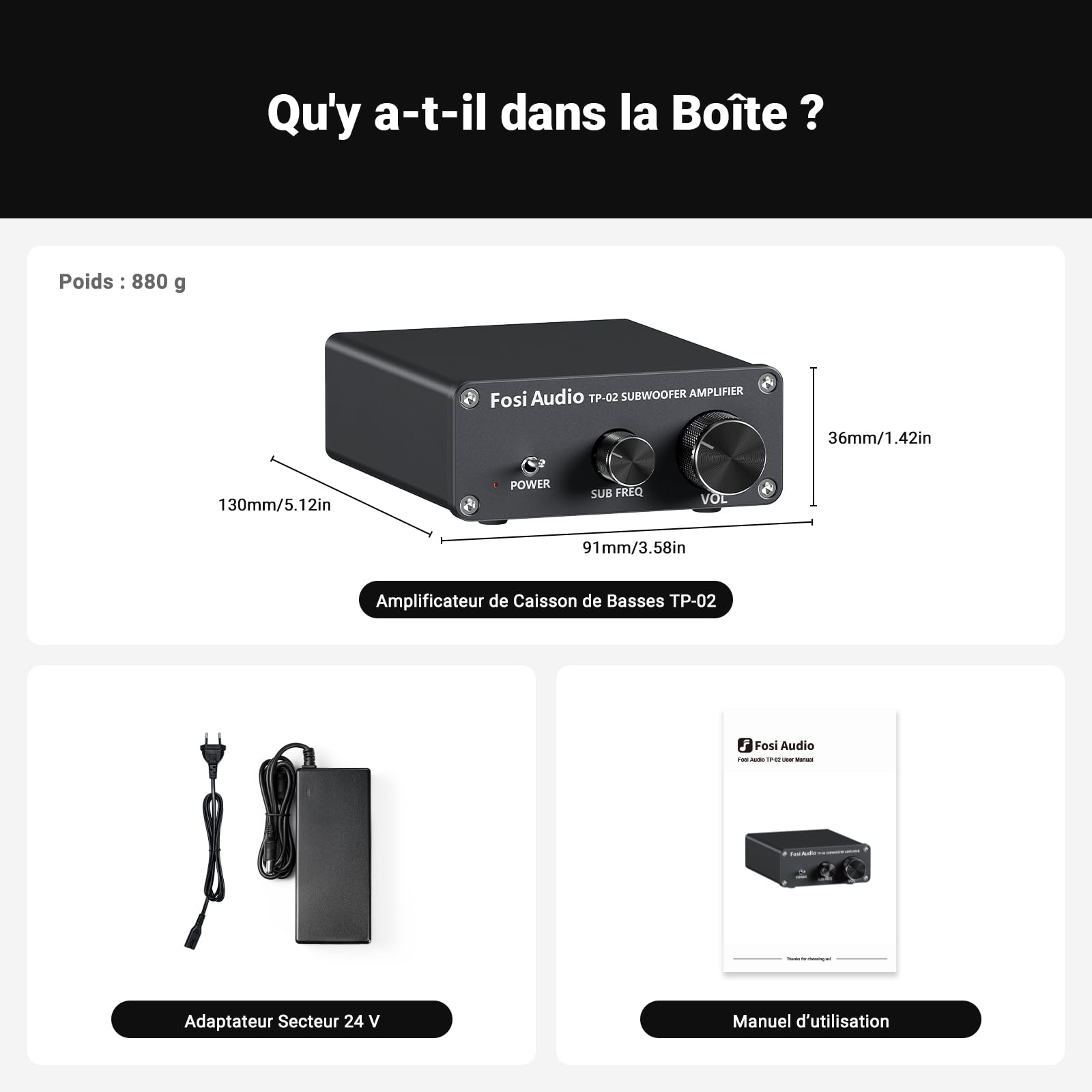 Fosi Audio TP-02 Amplificateur Subwoofer Mini Sub Bass Amplificateur Numérique de Subwoofer Intégré de Classe D TDA7498E 220Watt