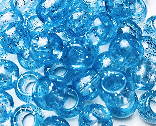 Tara Assorted Color Design 240 Pieces Plastic Beads 10x12 mm For Braid Hair For Girls (GLITTER SKY BLUE)