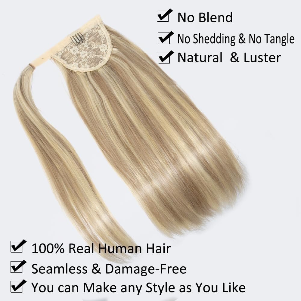 Ponytail Extensions Extensión de cola de caballo #8/613 Extensión de cabello humano envolvente alrededor de cola de caballo Extensión de cabello de cola de caballo de 10 "-26" de largo Clip recto en p