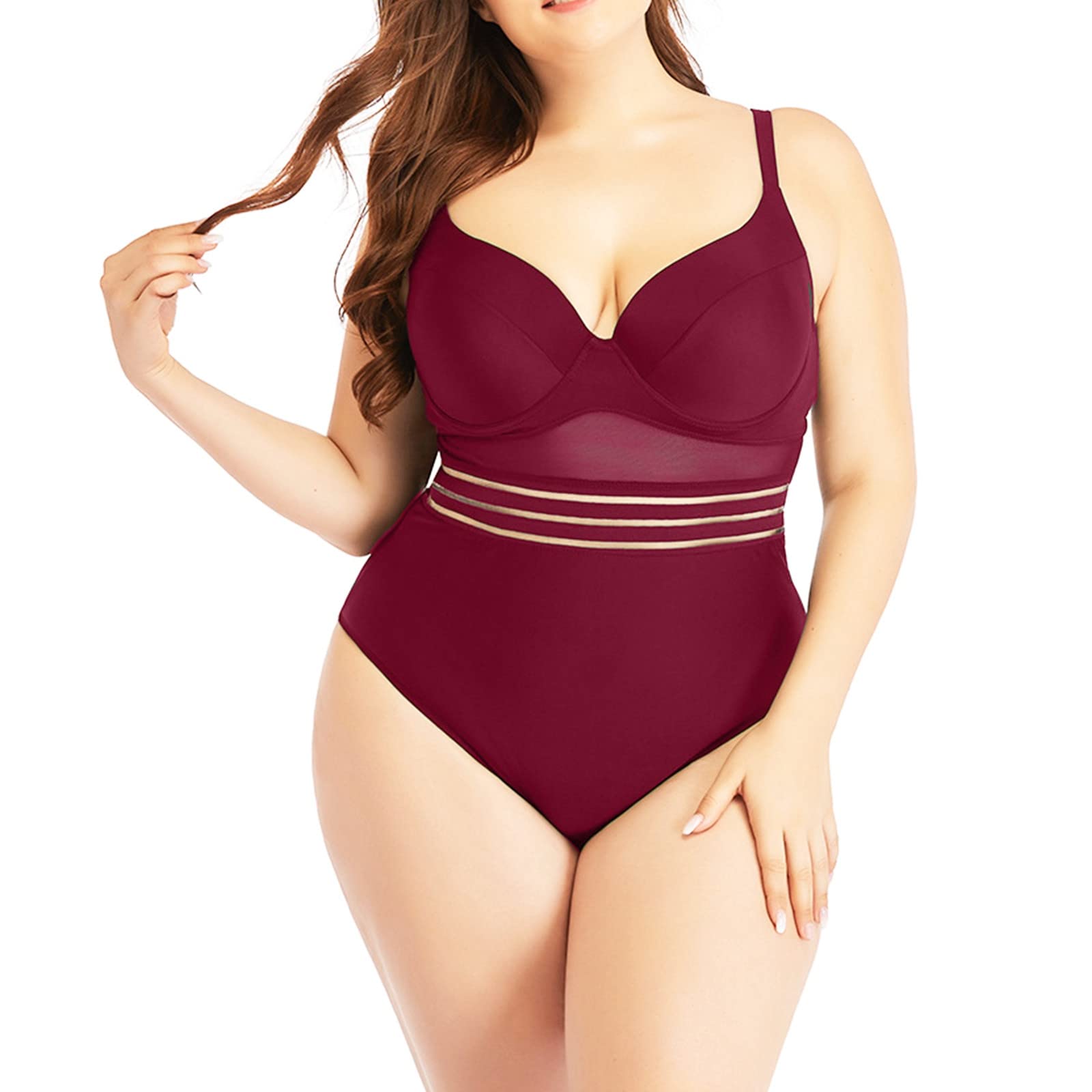 Genérico Bañador Mujer Reductor Barriga Bañador de Talla Grande para Mujer, de Color sólido, con Material de Nailon de Alta Elasticidad, Correas Ajustables para los Hombros y Copas con Aros, Puntas de