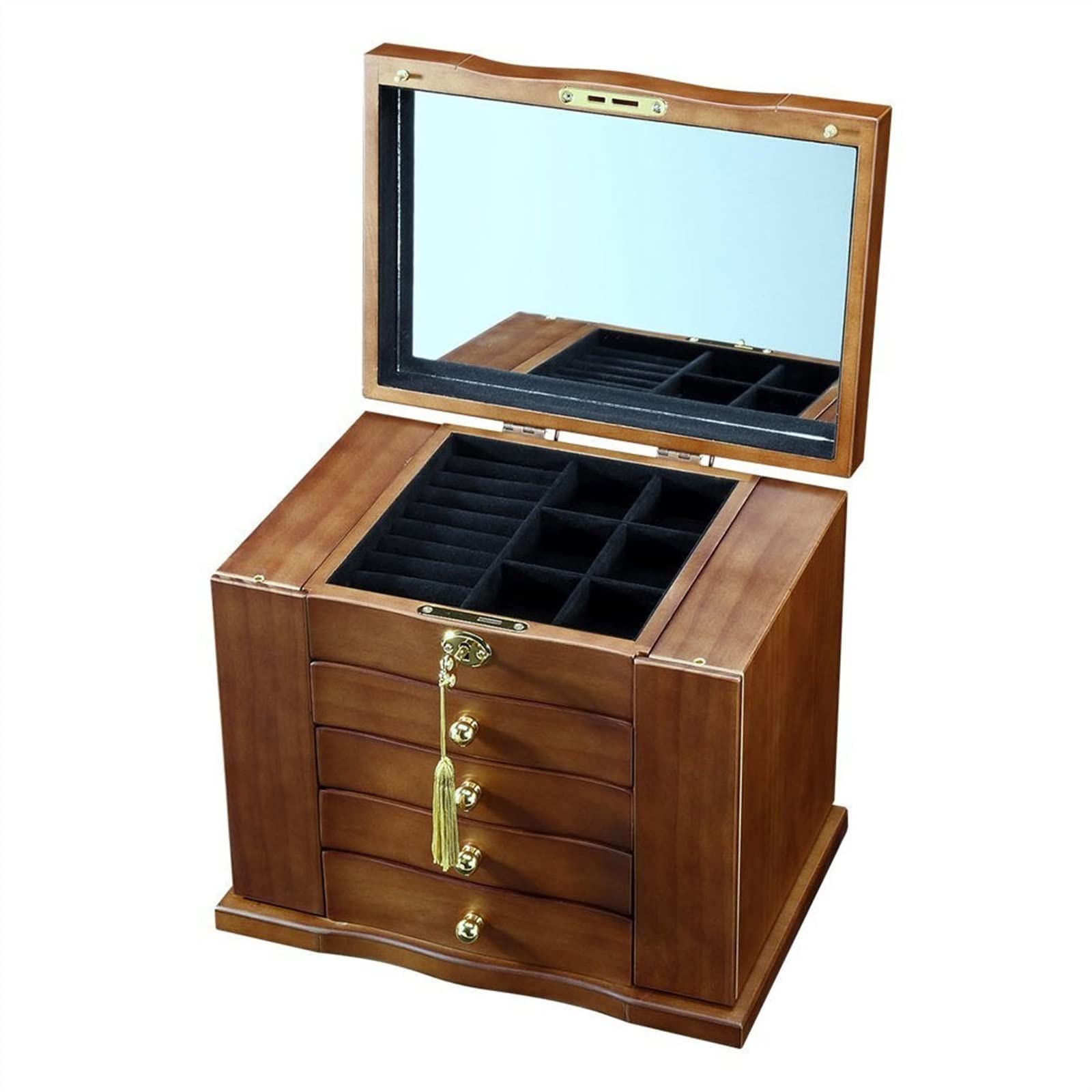 Joyero de madera con cerradura, cajón grande, caja de almacenamiento de joyas, regalo de cumpleaños para mujeres, organizador de joyas simple y portátil