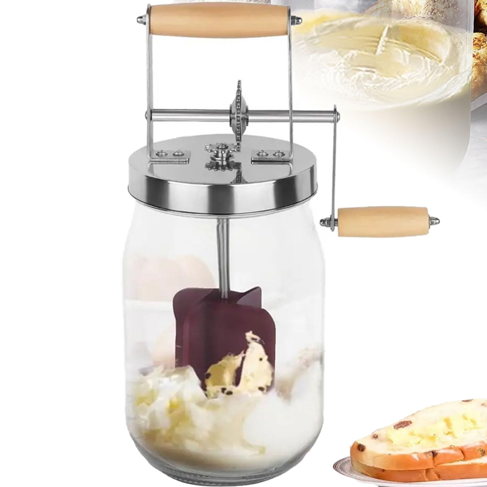 Dcwo One Color Manual Glass Butter Churner, 1.5L Mini Manual Butter Gun, Hand Crank Butter Churn, Manual Wide Mouth Butter Maker Cream Homemade Butter Churn Washable Butter Maker For Home Kitchen Restaurant ( Size :