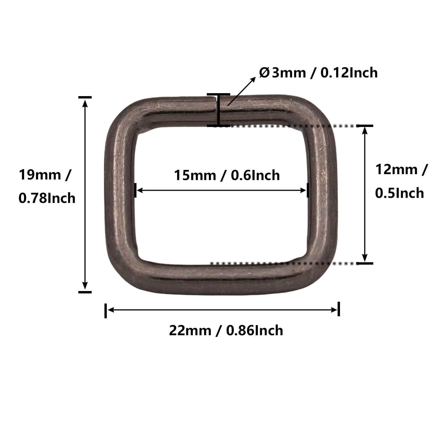 BIKICOCO Metal Rectangle Ring Buckles Square Strap Webbing Belt Rings for Bag Purse Non Welded 5/8 x 1/2 Inch, Gunmetal, Pack of 50 - Image 2