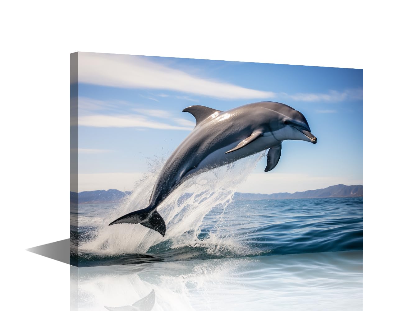 TISHIRON Wall Art For Bedroom Blue Ocean Poster Animal Dolphins Jumping On The Water Surface Pictures Canvas Artwork Bathroom Kitchen Home Wall Decor 1 Piece (12" Wx18 H)