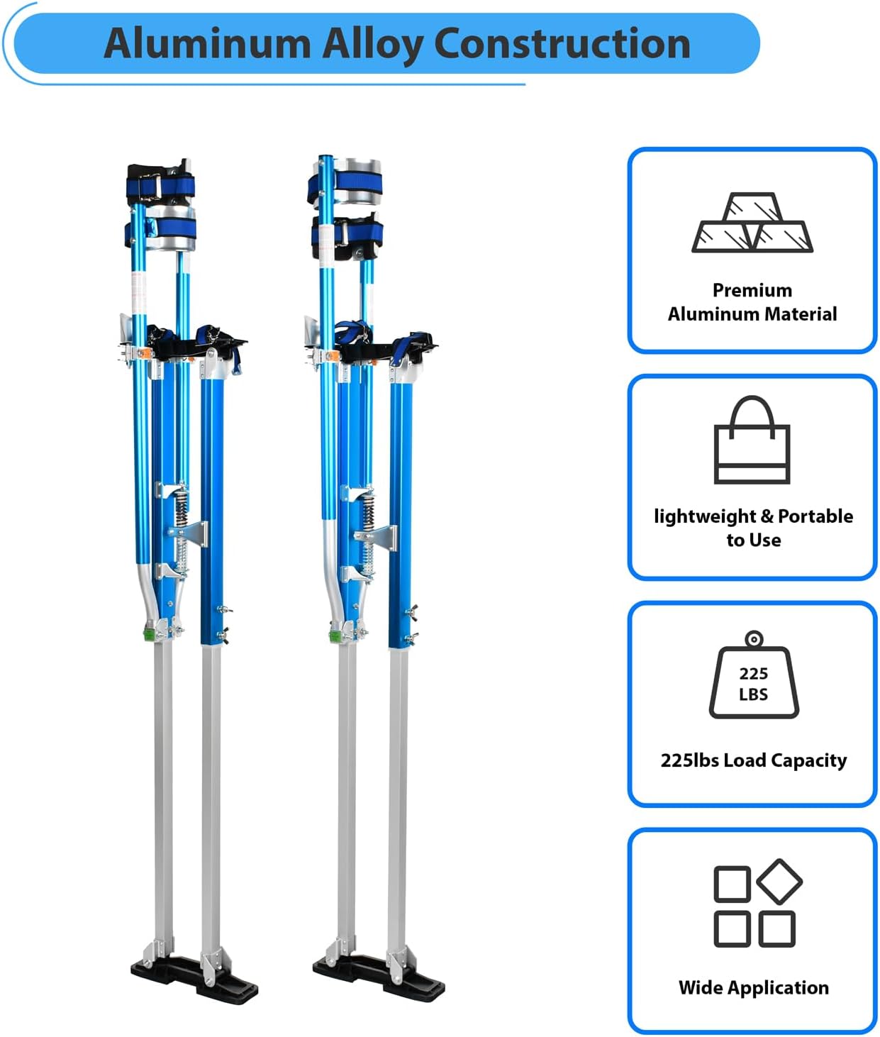Drywall Stilts 48-64 inch Adjustable Professional Aluminum Tool Stilt for Painter Taping, Blue