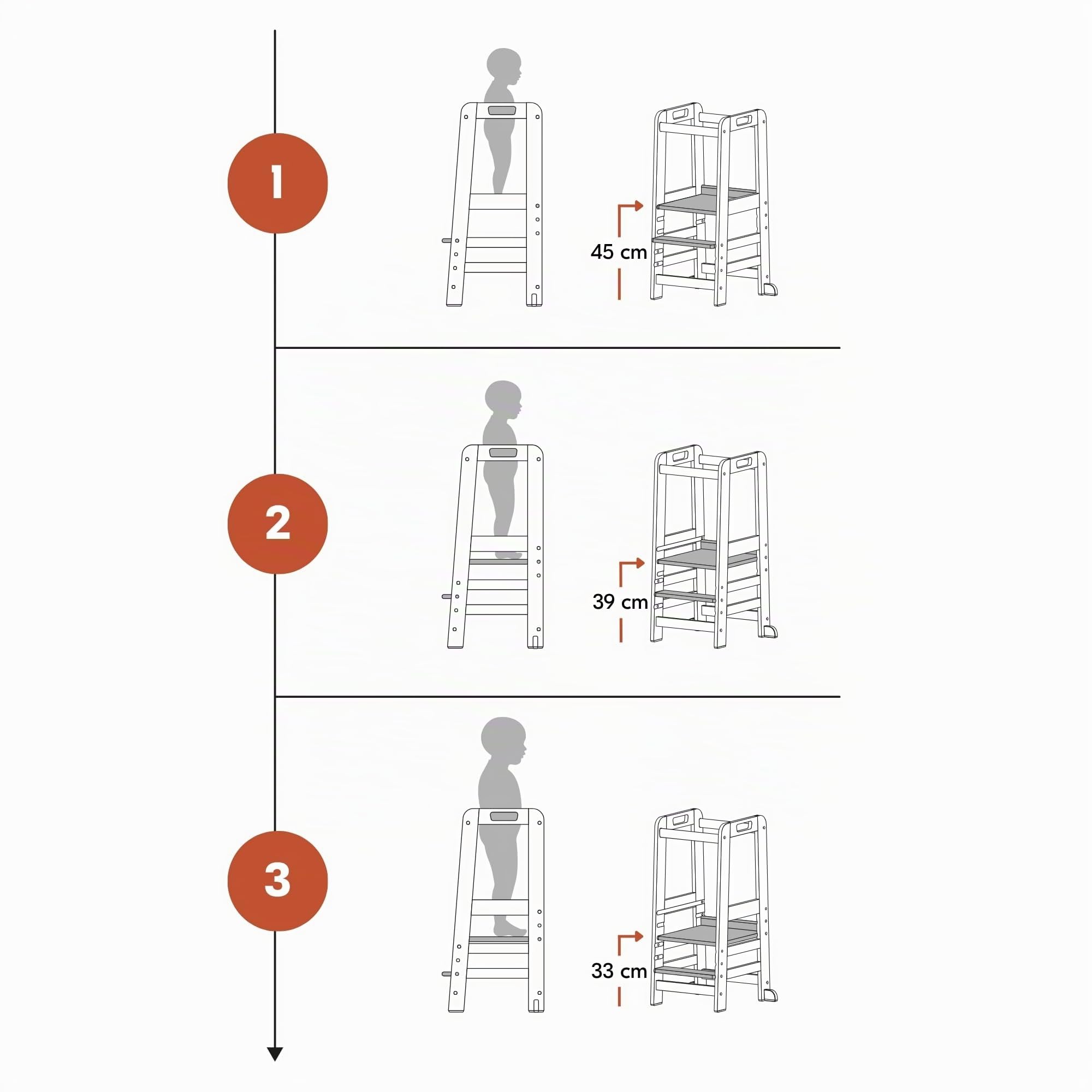 hauck Holz Lernturm Kinder mitwachsend 1-6 Jahre, Learn N Explore White | 3-fach höhenverstellbares Stehbrett von 45 bis 33 cm, Montessori Lernturm aus Buche mit Rausfallschutz, bis 40 kg belastbar