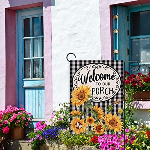 Covido COVI-404 Home Decorative Welcome To Our Porch Spring Summer Sunflower Garden Flag, Black White Buffalo Plaid Check Yard Outside Decoration, Fall Autumn Farmhouse Outdoor Small Decor 12 X 18 thumb #5