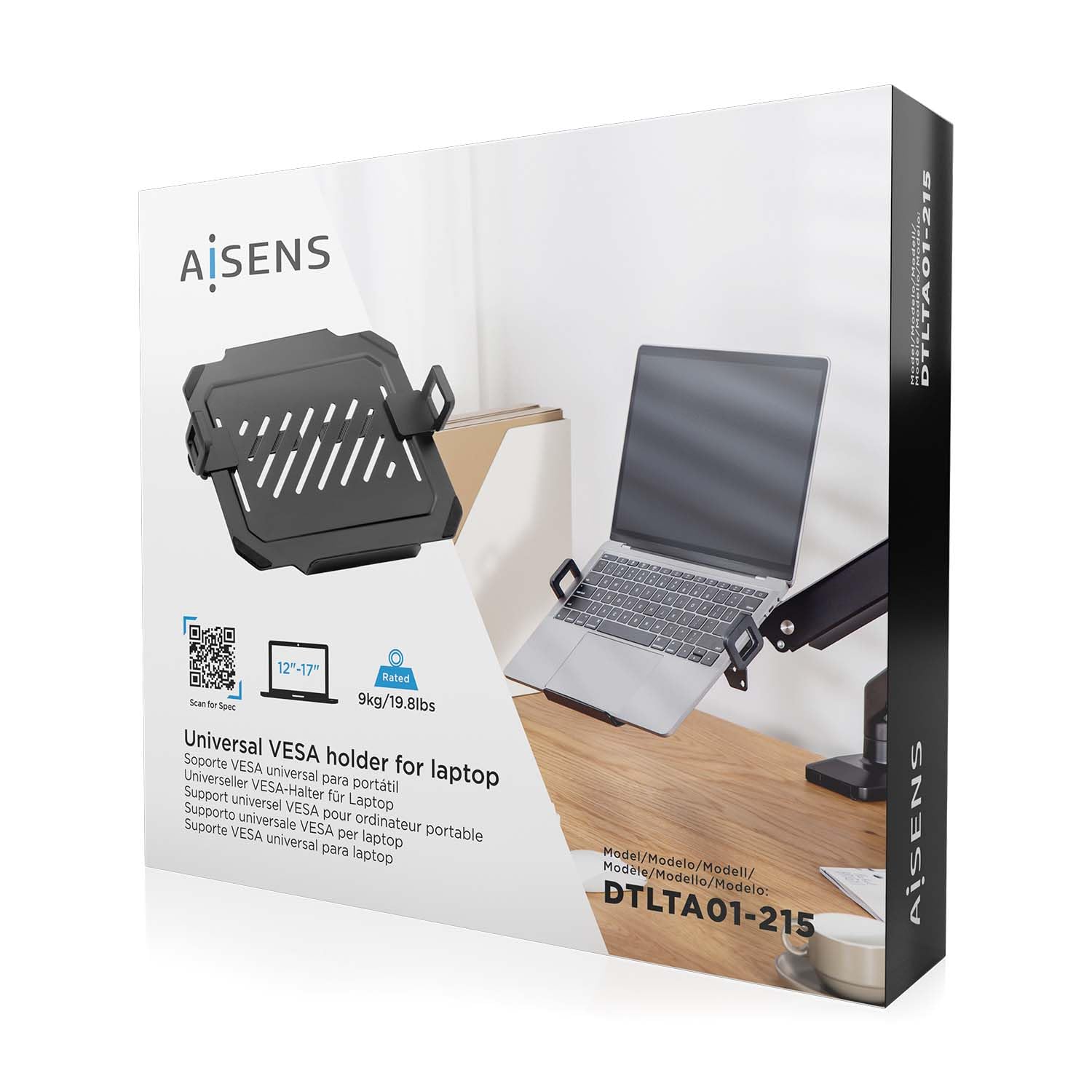 AISENS - DTLTA01-215 - Uniwersalny stojak na laptopa 12-17 do montażu na stojaku pod monitor, czarny