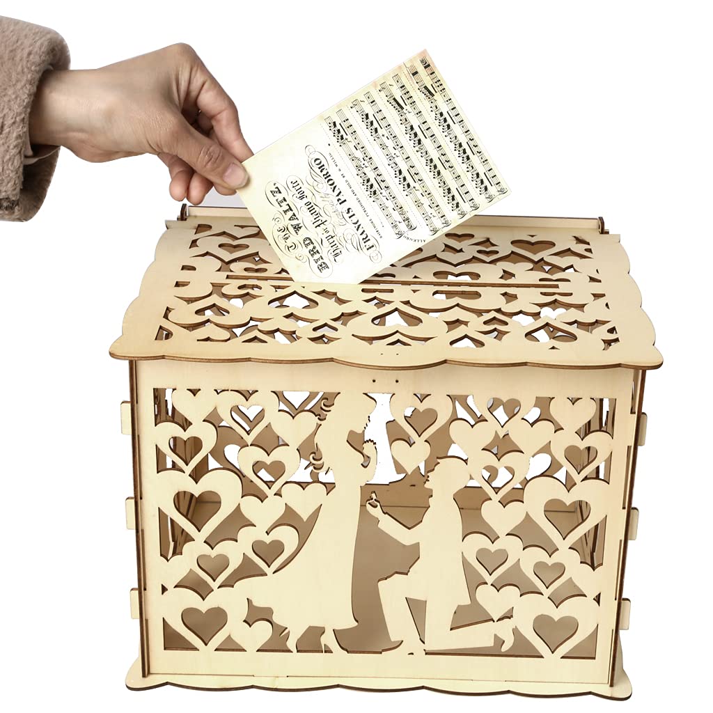 Alnicov Wooden Wedding Card Box,Money Box With Lock Slot,Diy Wooden Money Box For Wedding Reception Anniversary Birthday Party Graduation Party Decoration(Proposal-Large Size)