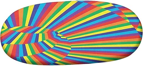 Miniatura 3 de Oval Fitted Tablecloth, Spires Elastic Edged Polyester Table Cover,Rainbow Colored Odd Geometric Circle Print Fitted Table Pad, Fits Oval Tables up