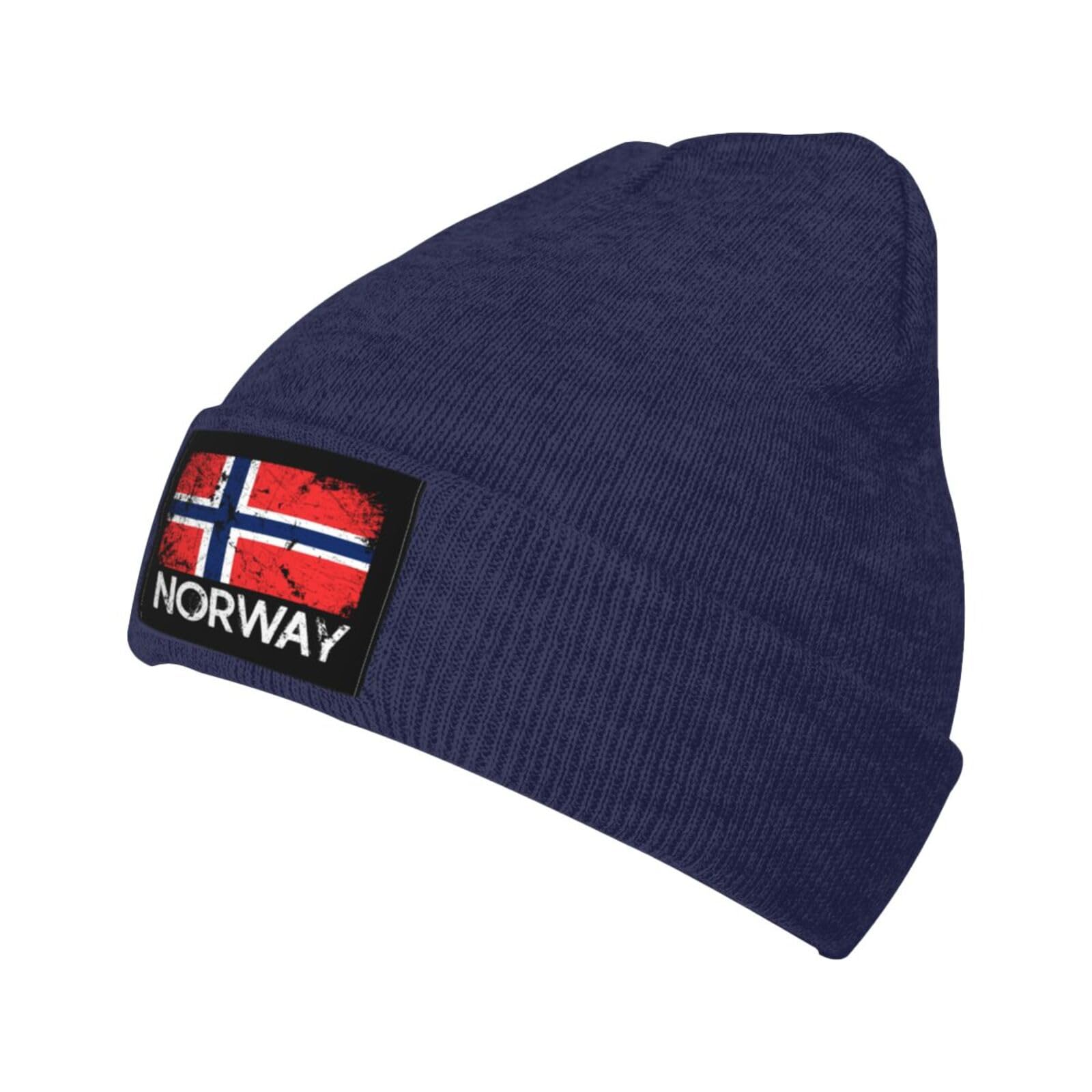 FWJZDSP Funny Norway Norwegian Flag Vintage Gift for Women Men Black Slouchy Beanie Hats Winter Knitted Caps Soft Warm Ski Hat