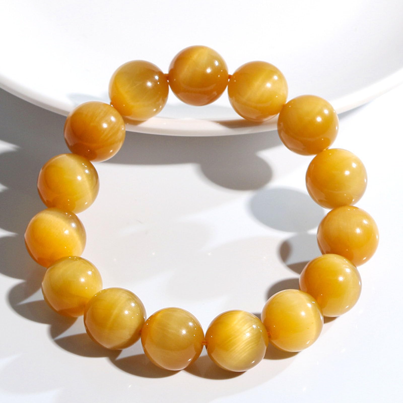 16mm, Armband mit Perlen aus natürlichem Tigerauge-Stein in Gold, Stretch-Armband mit Heilkristallen für Damen und Herren, Armband mit Energiekristallperlen als Geschenk für Freunde