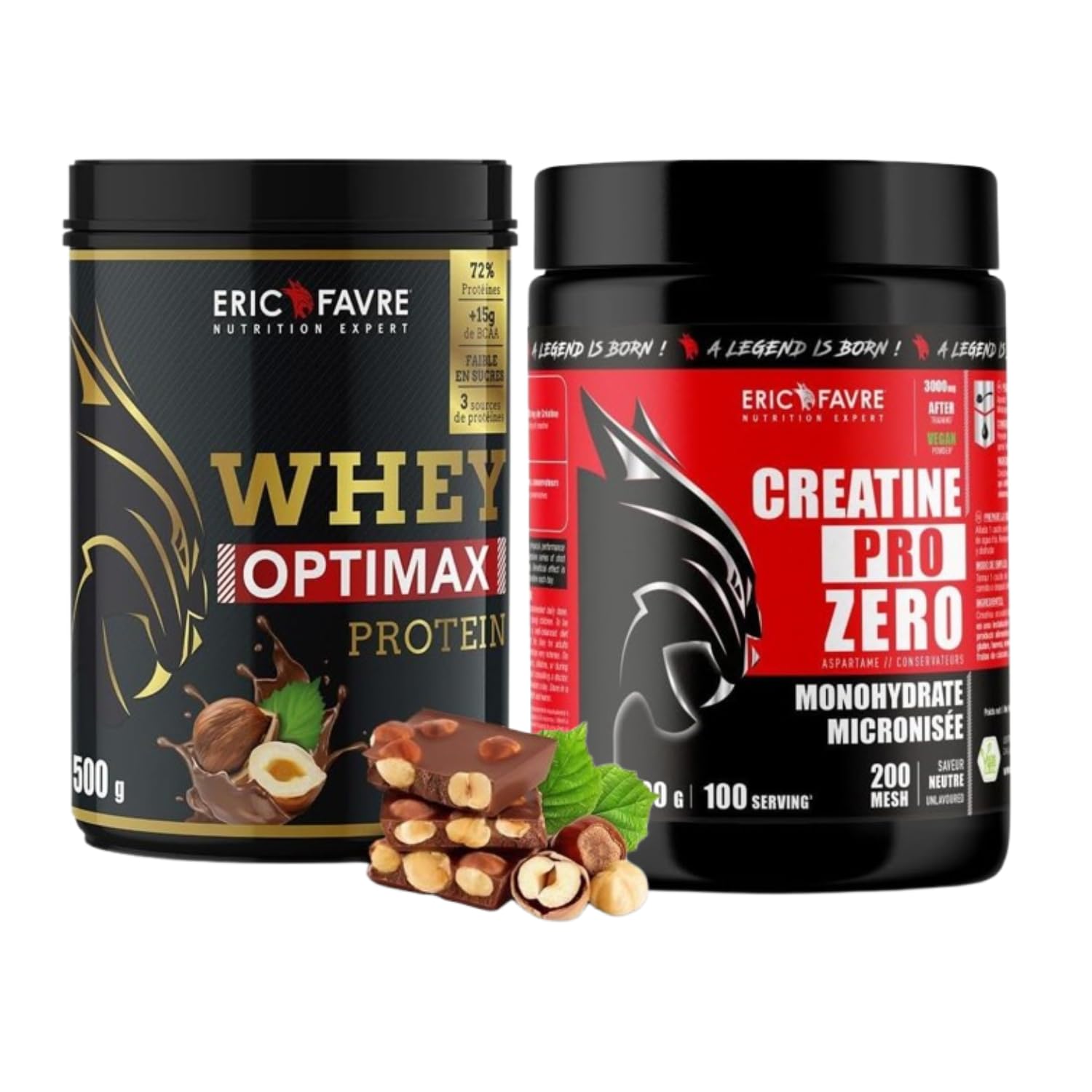Pack Whey & Créatine – Whey Optimax 500g + Créatine Monohydrate Micronisée – Protéines 74% + Créatine Pure – Avant & Après Entraînement – Musculation & Performance - Eric Favre